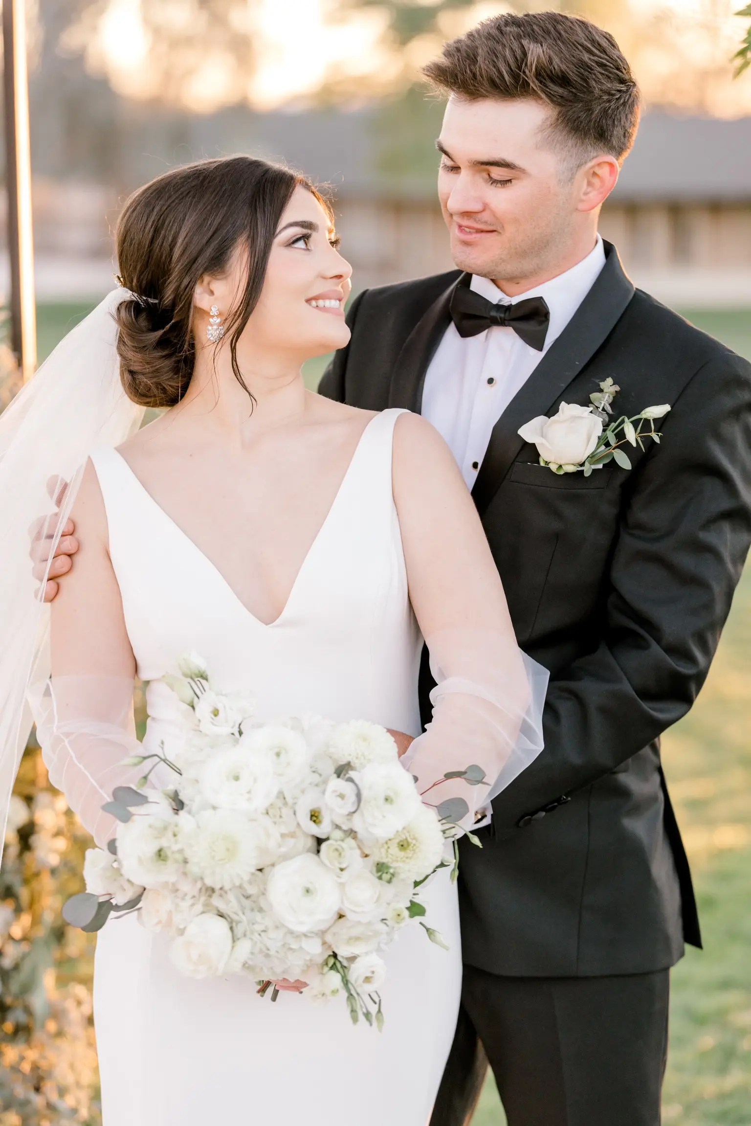Bride In Simple Crepe Wedding Dress Called Fernanda By Maggie Sottero With Groom