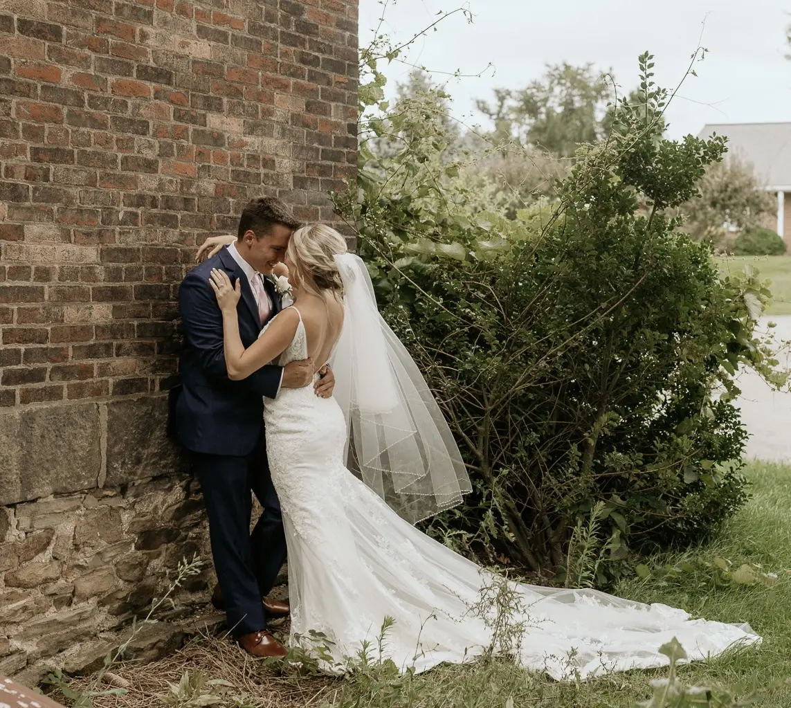 Bride In Sparkle Fit-and-Flare Fontaine By Maggie Sottero With Groom