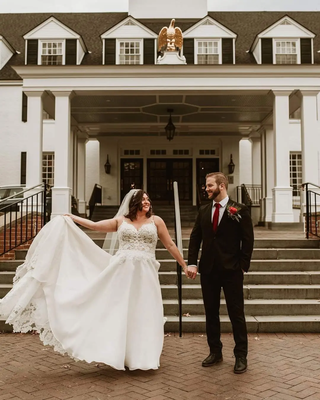 Real Bride in A-Line Wedding Gown with Beaded Lace Motifs Over Textured Tulle and Precious Organza Called Savannah by Maggie Sottero