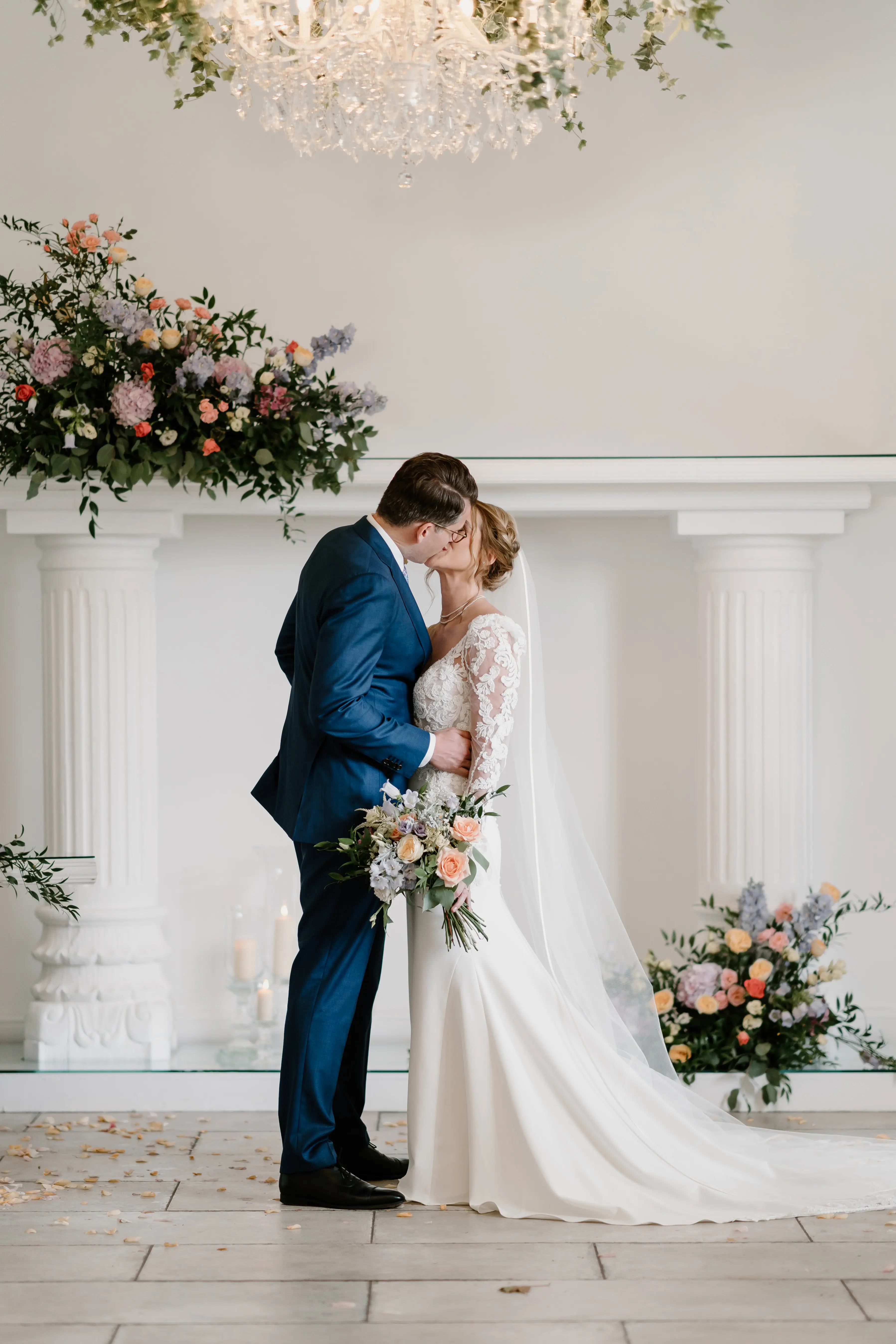 Bride Wearing Lace Mermaid Wedding Dress Called Nikki By Maggie Sottero Kissing The Groom