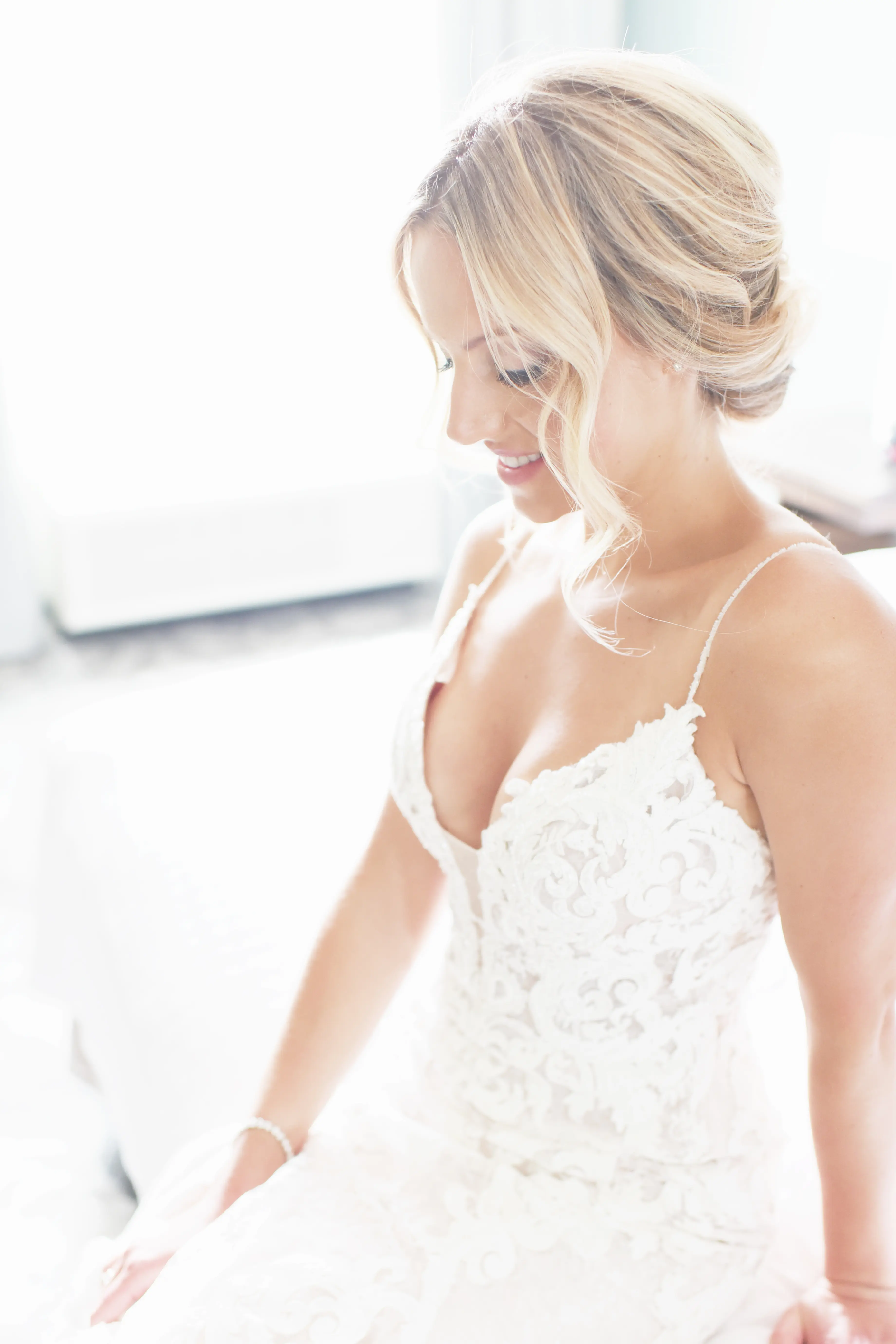 Bride Wearing Lace Mermaid Style Wedding Dress Tuscany By Maggie Sottero