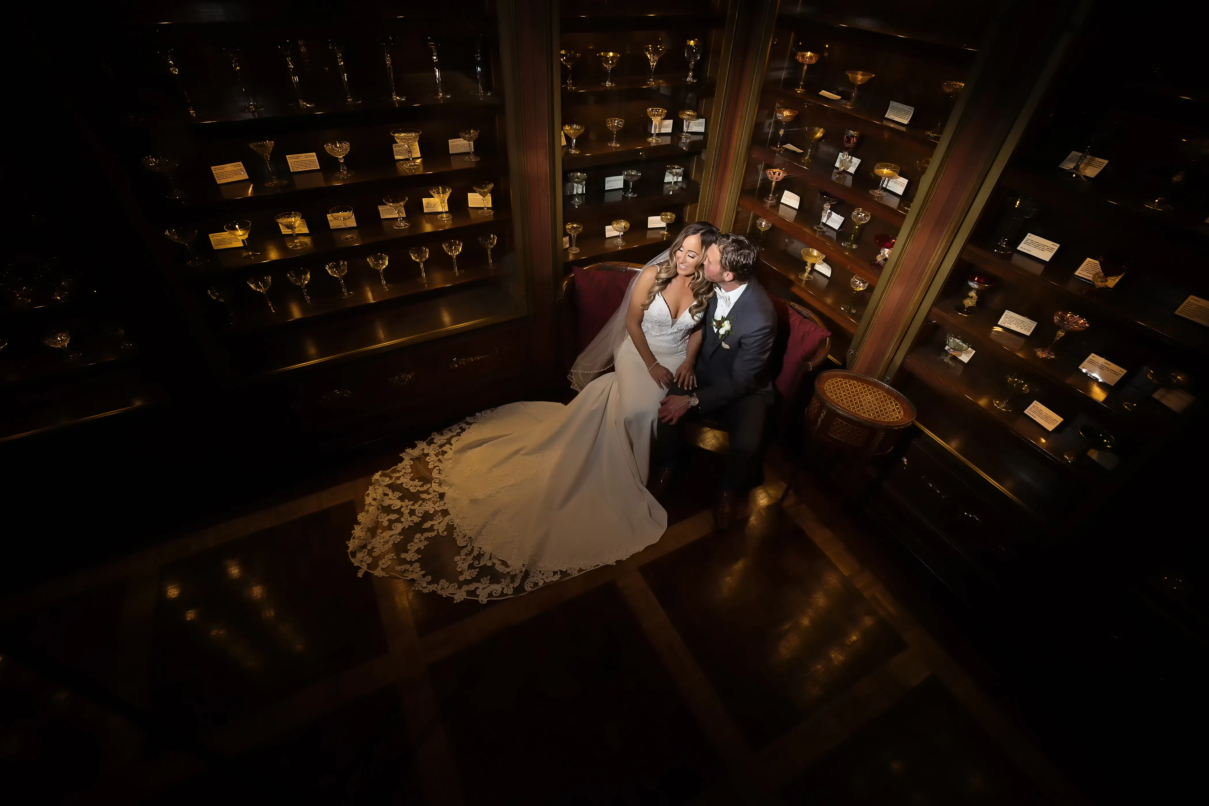 Bride Wearing Lace Mermaid Wedding Gown Called Nikki By Maggie Sottero With Groom In A Winery
