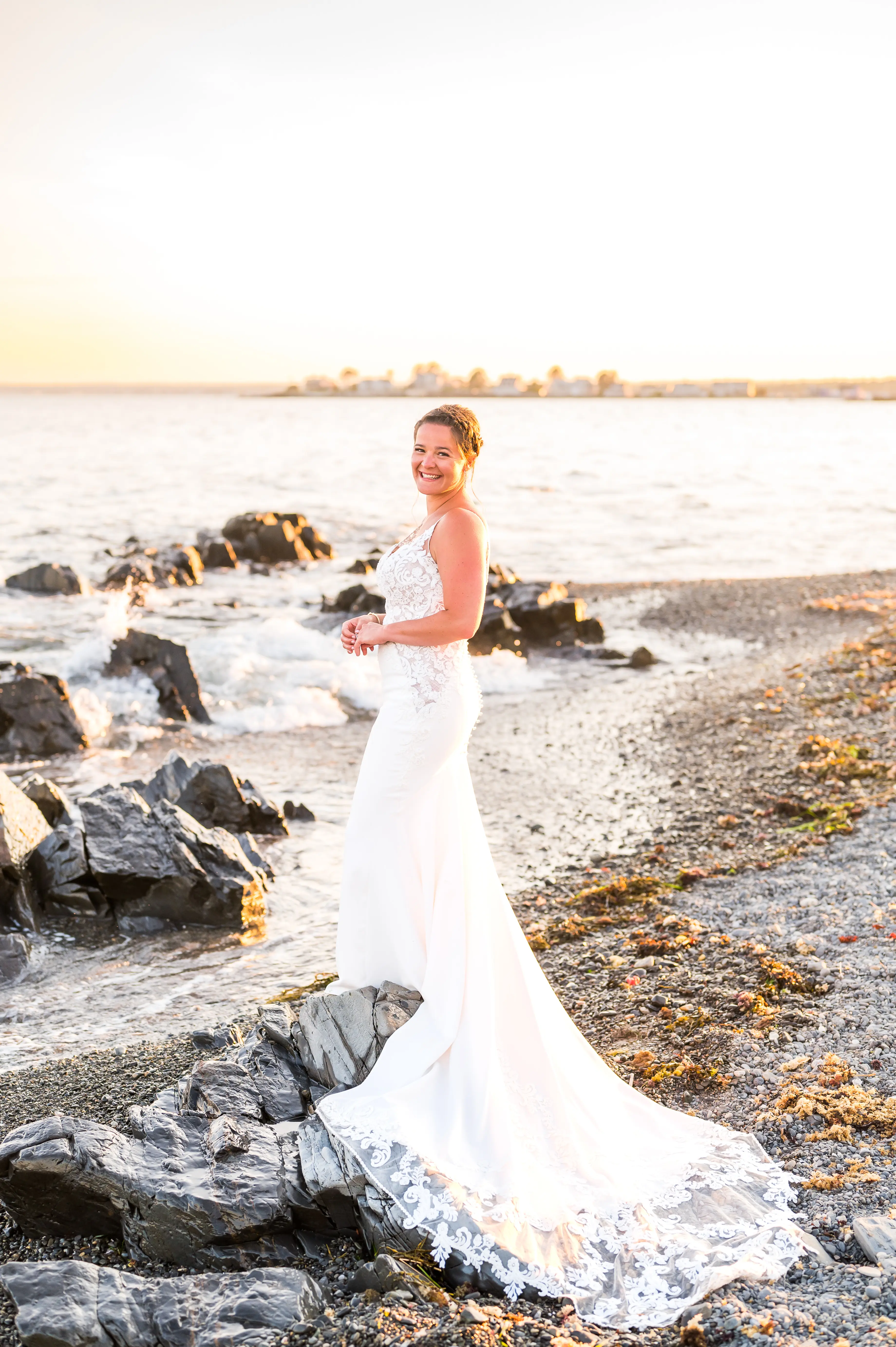 Bride Wearing Lace Spaghetti Strap Mermaid Wedding Dress Nikki By Maggie Sottero