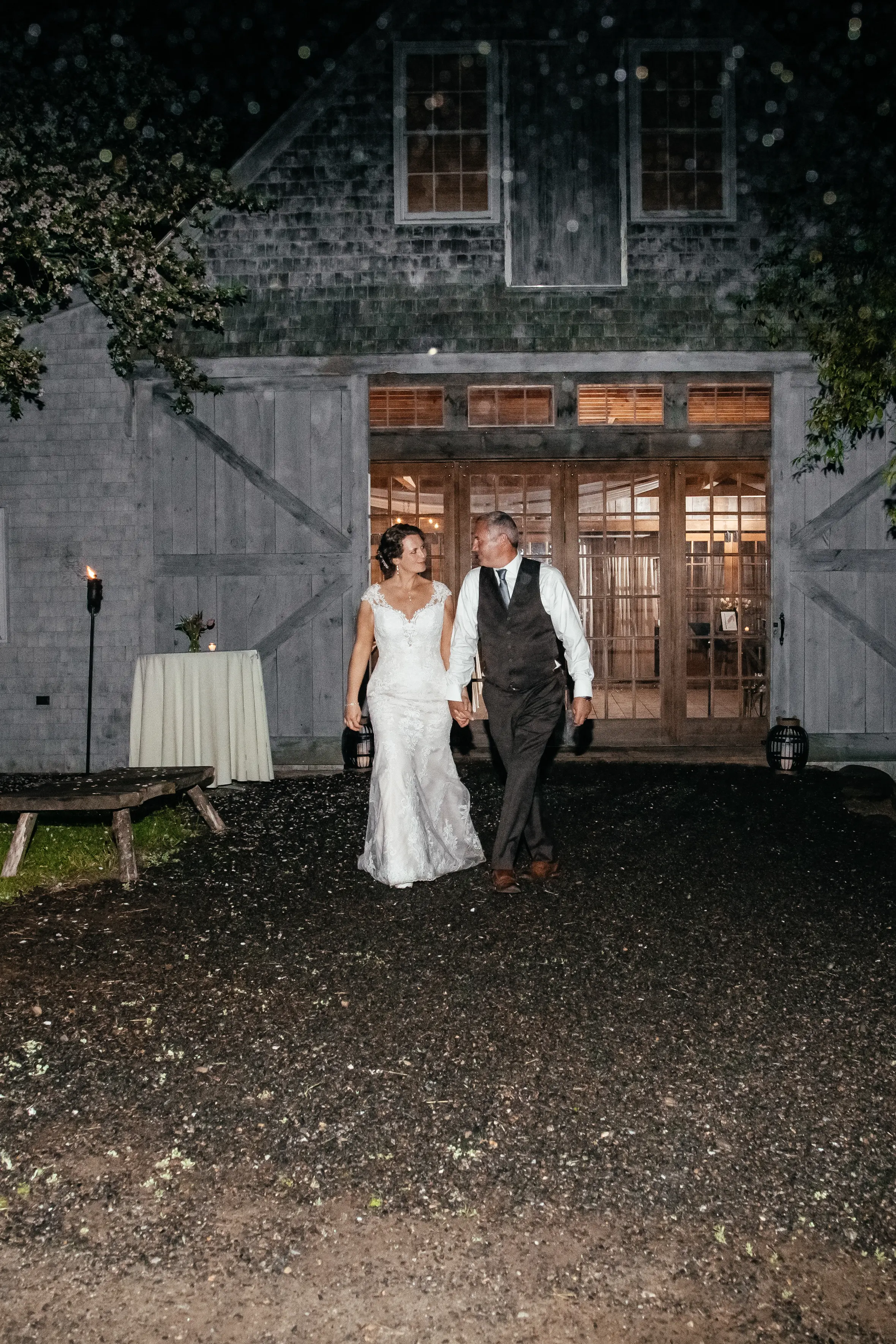 Groom With Bride Wearing Lace Fit-And-Flare Daphne By Rebecca Ingram