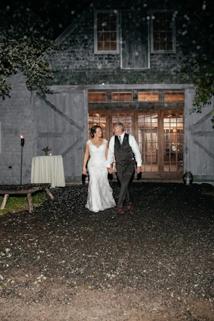 Groom With Bride Wearing Lace Fit-And-Flare Daphne By Rebecca Ingram