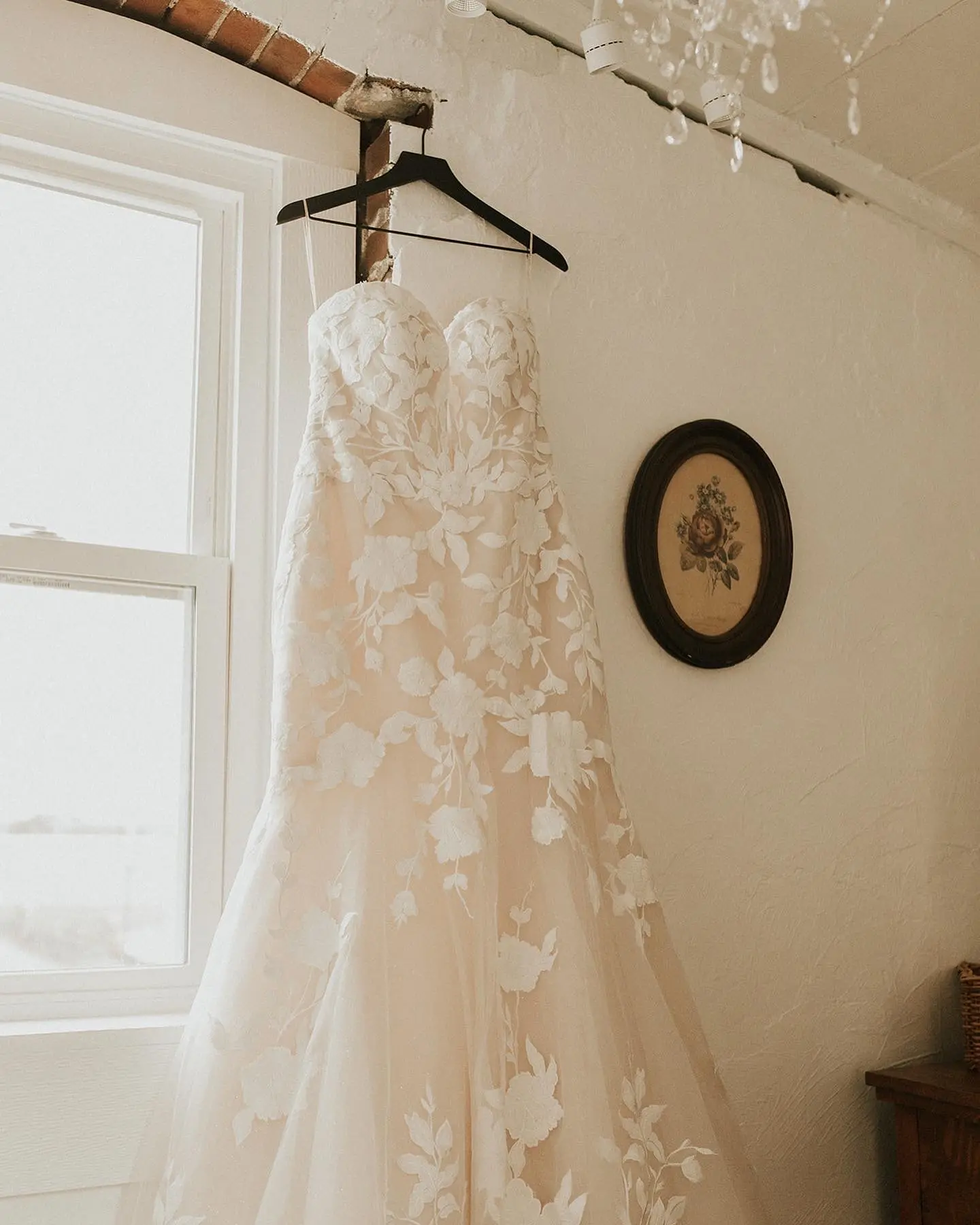 Wedding Gown Hanging on Hangar Called Hattie by Rebecca Ingram