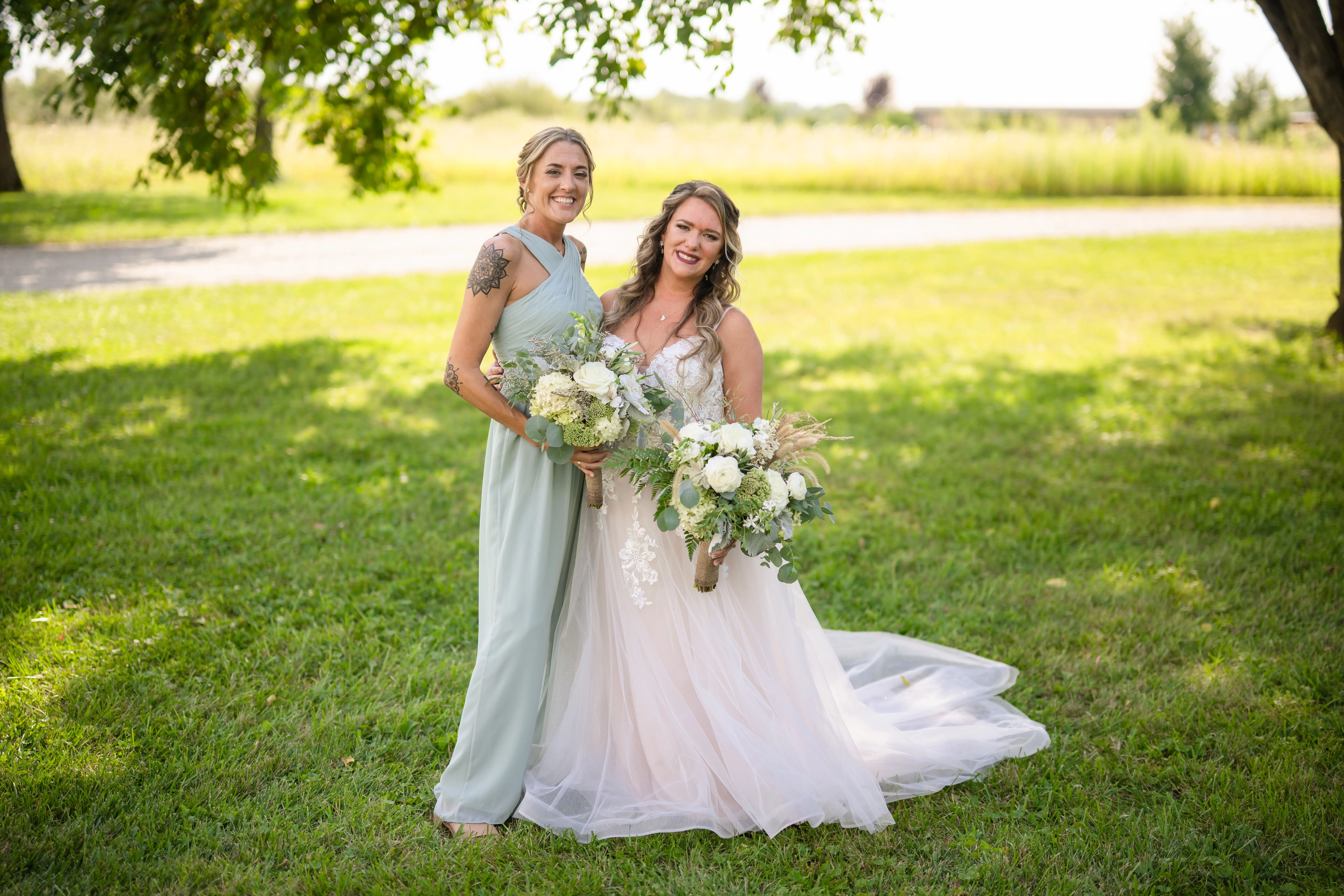 Bride Wearing Lace Princess Wedding Dress Called Stevie By Maggie Sottero With Bridesmaid