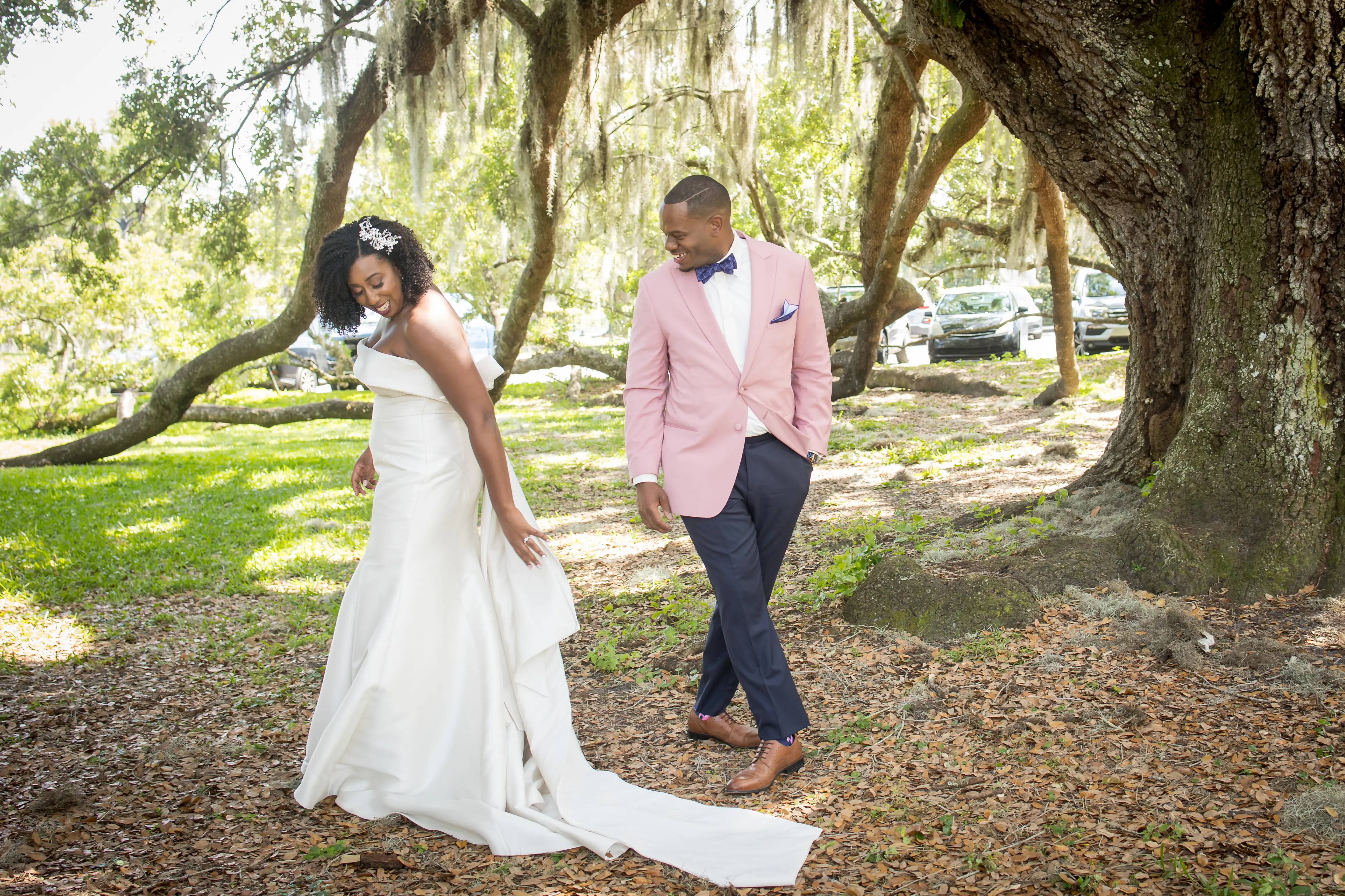 Groom Dancing With Bride In Strapless Fit And Flare Wedding Dress Named Mitchell By Maggie Sottero