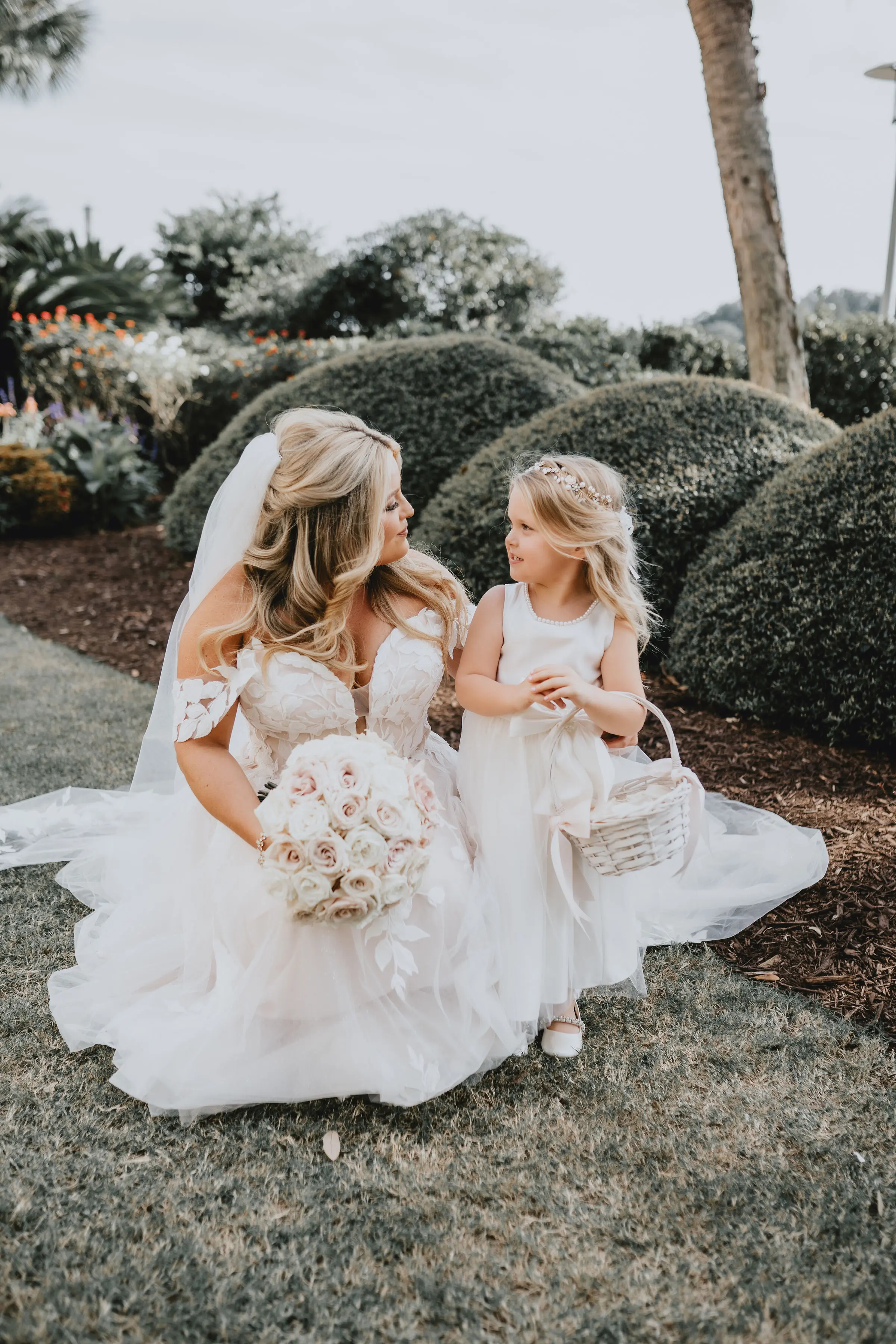 Bride With Lace A-Line Wedding Dress Called Hattie Lane By Rebecca Ingram With Flower Girl