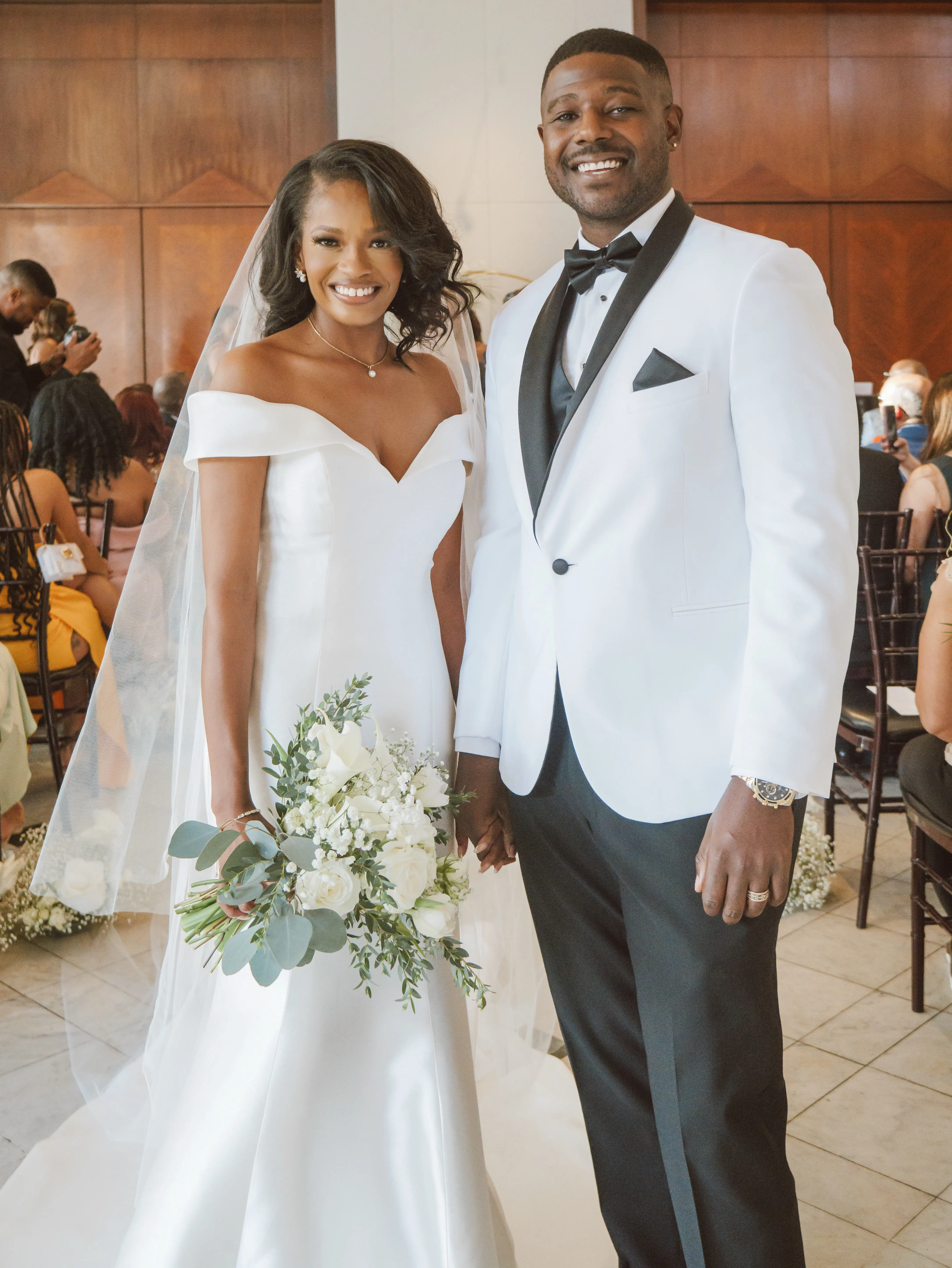 Bride Wearing Simple Mermaid Wedding Dress Called Josie By Rebecca Ingram With Groom