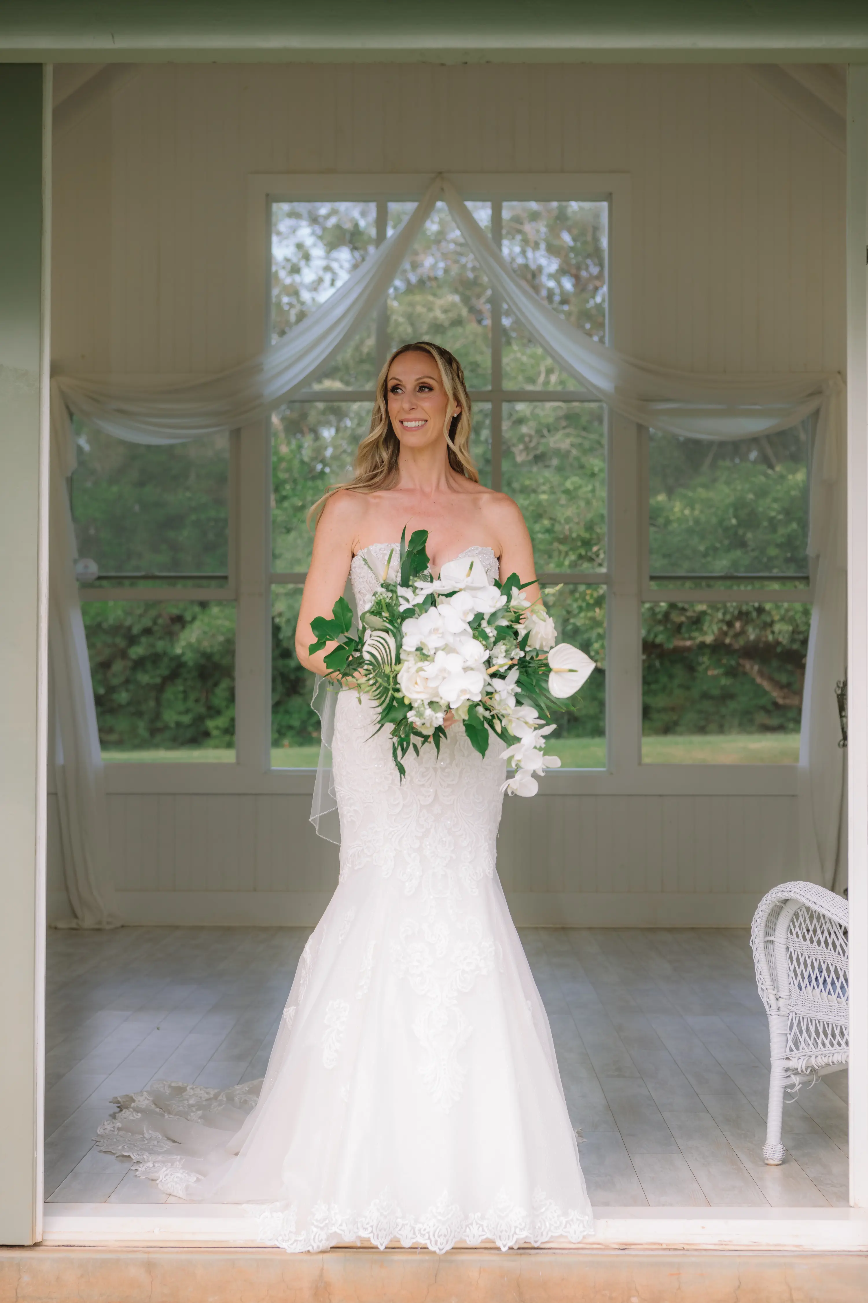 Bride In Beach Fit-And-Flare Wedding Dress Called Fiona By Maggie Sottero