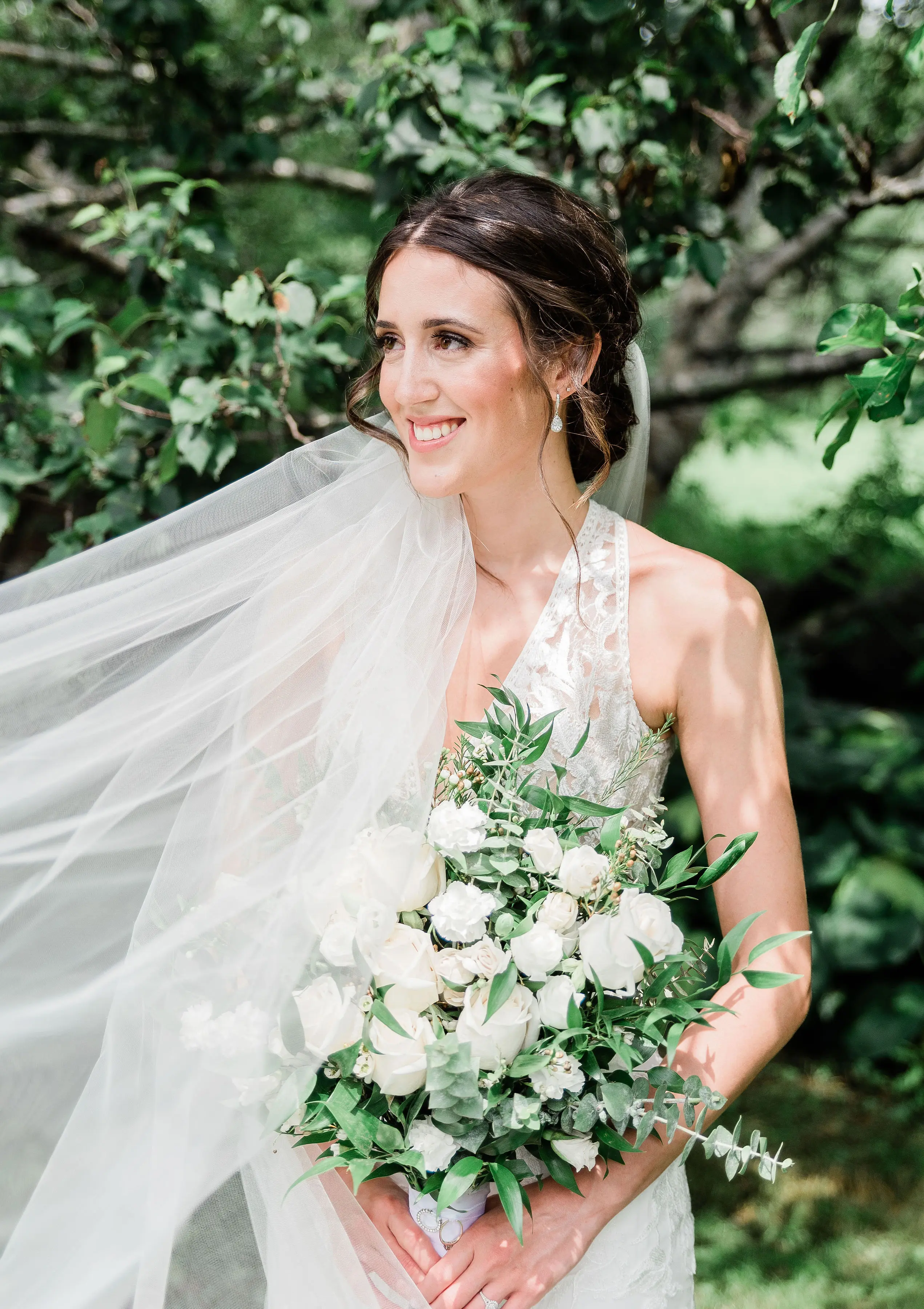 Bride Wearing Boho Wedding Dress With Keyhole Back Elizabetta By Rebecca Ingram