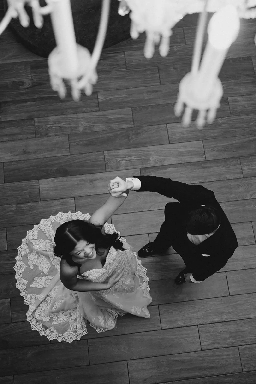 Groom And Bride Dancing. Bride wearing Sparkly Lace Wedding Dress Called Fiona By Maggie Sottero