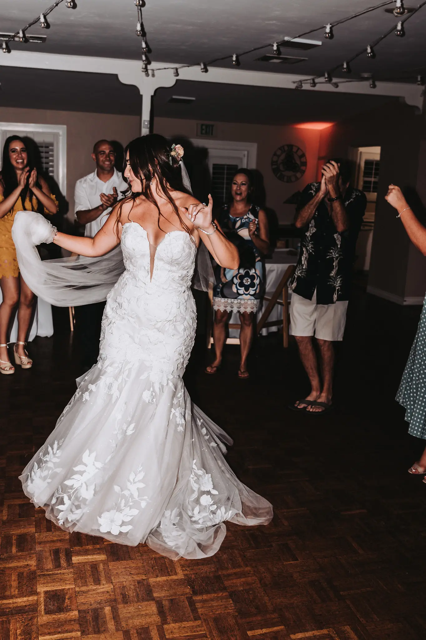 Bride Wearing Mermaid Wedding Dress With Oversized Lace Hattie By Rebecca Ingram