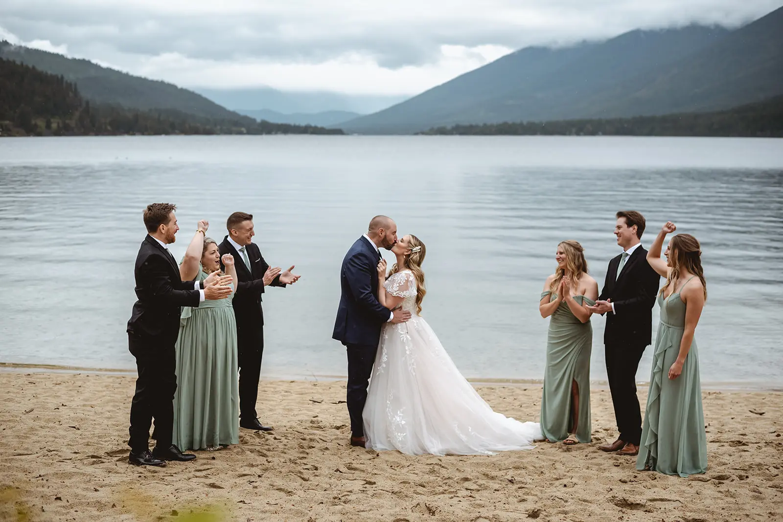 Bride Wearing Lace Aline Wedding Dress Called Harlem By Maggie Sottero With Wedding Party