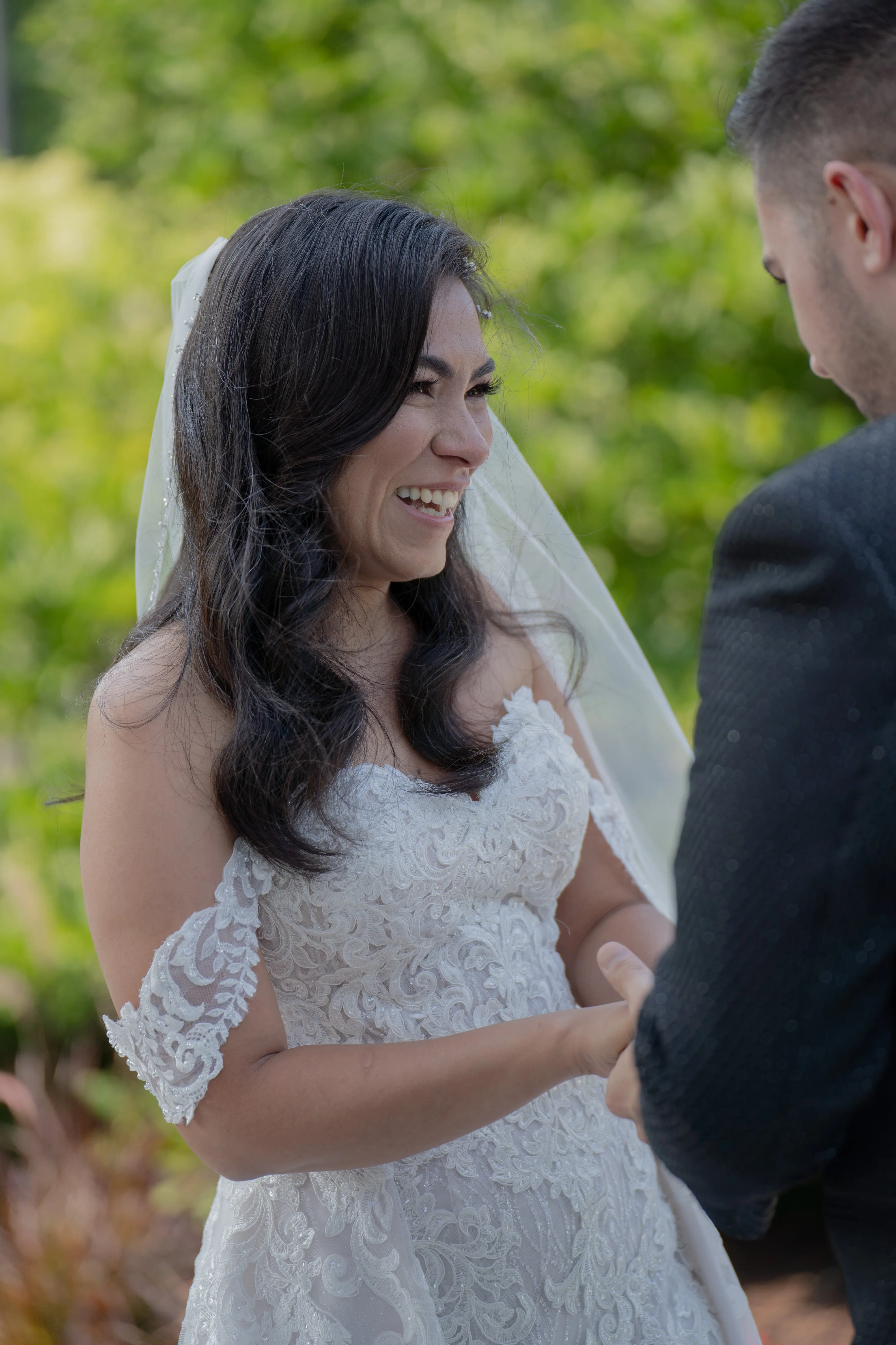 Groom With Bride Wearing Lace Mermaid With Over Skirt Kaysen By Maggie Sottero