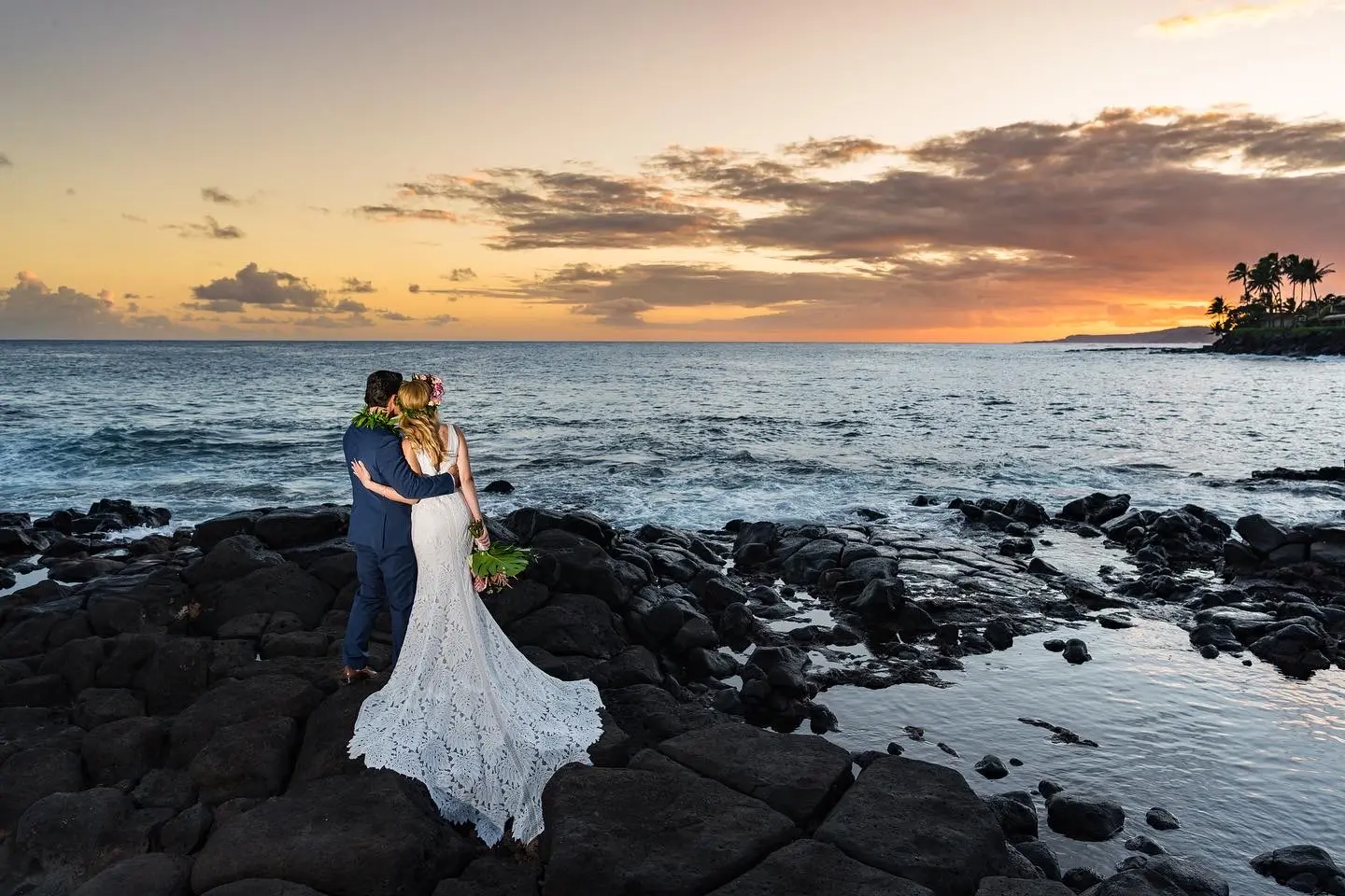 Tropical Bride At Sunset In Lace Dress Called Burke By Maggie Sottero