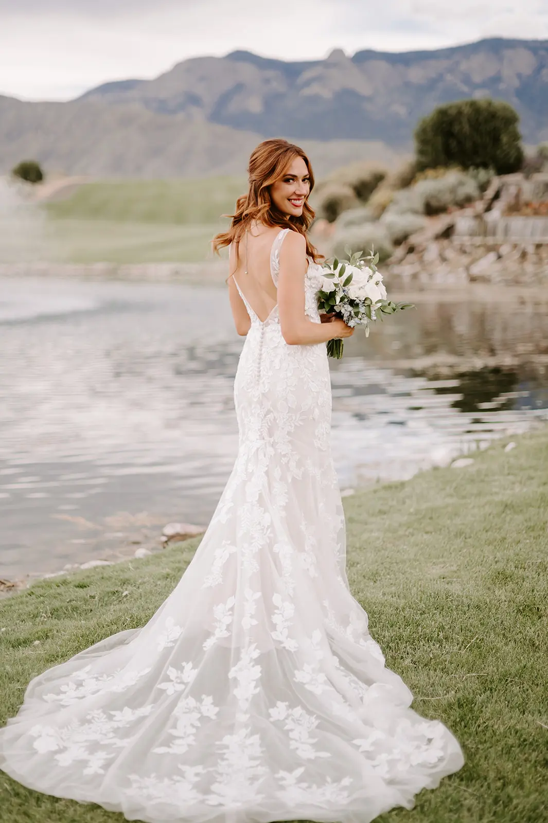 Bride Wearing Garden Inspired Lace Fit-And-Flare Greenley By Maggie Sottero