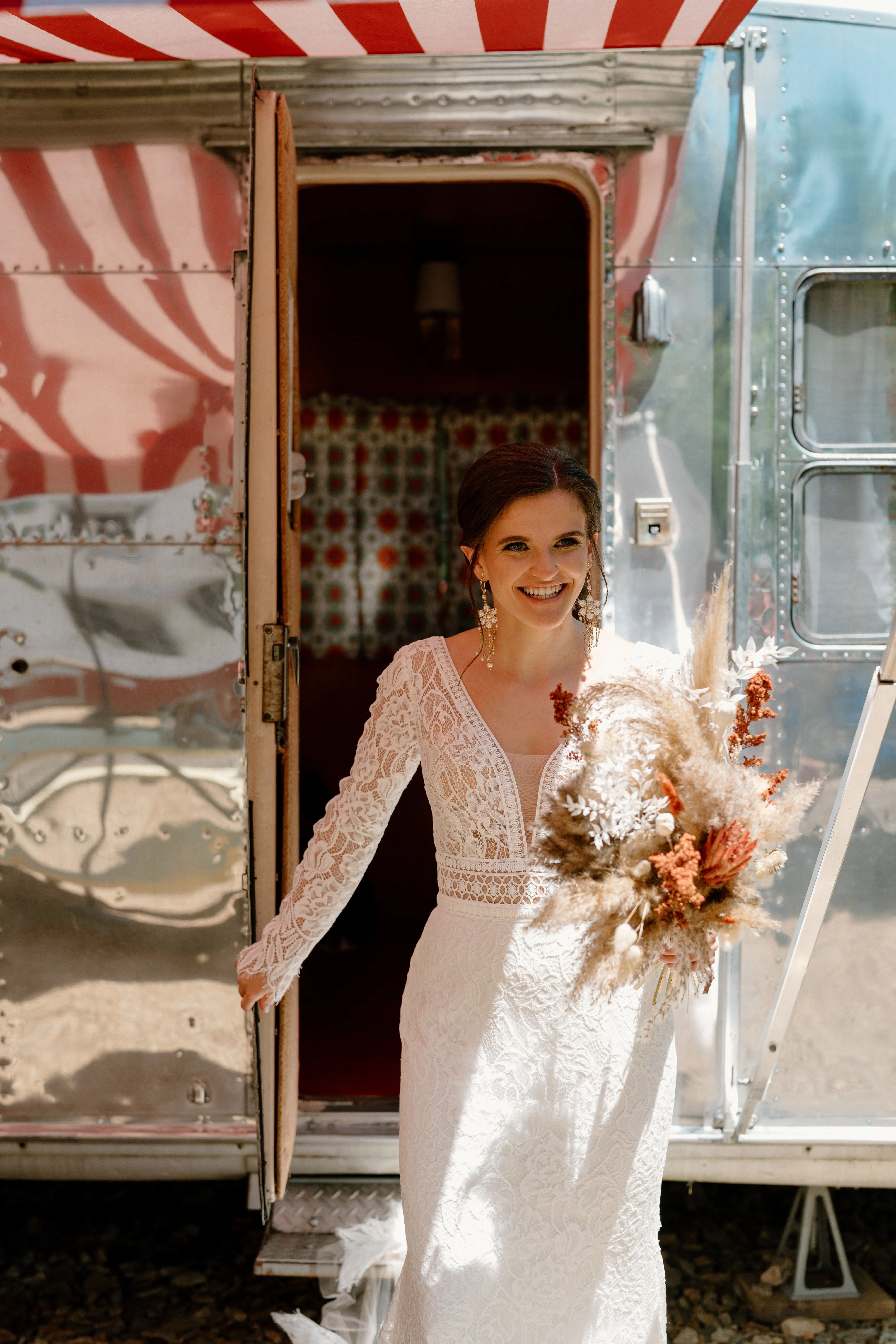 Bride Wearing Boho Lace Wedding Dress Drita By Maggie Sottero