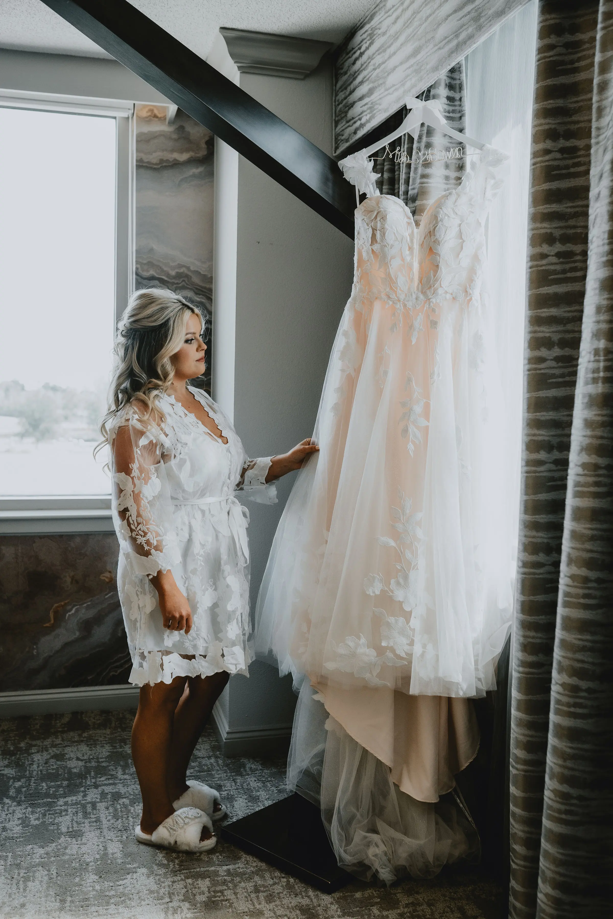 Bride With Lace A-Line Wedding Dress Called Hattie Lane By Rebecca Ingram