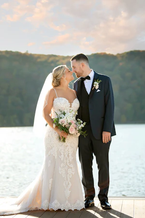 Bride In Spaghetti Straps Sparkle Straps Fiona Maggie Sottero With Groom