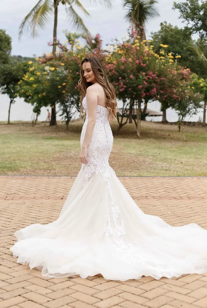 Bride in Premium Fit-and-Flare Bridal Gown with Beaded Lace Motifs Alistair by Maggie Sottero