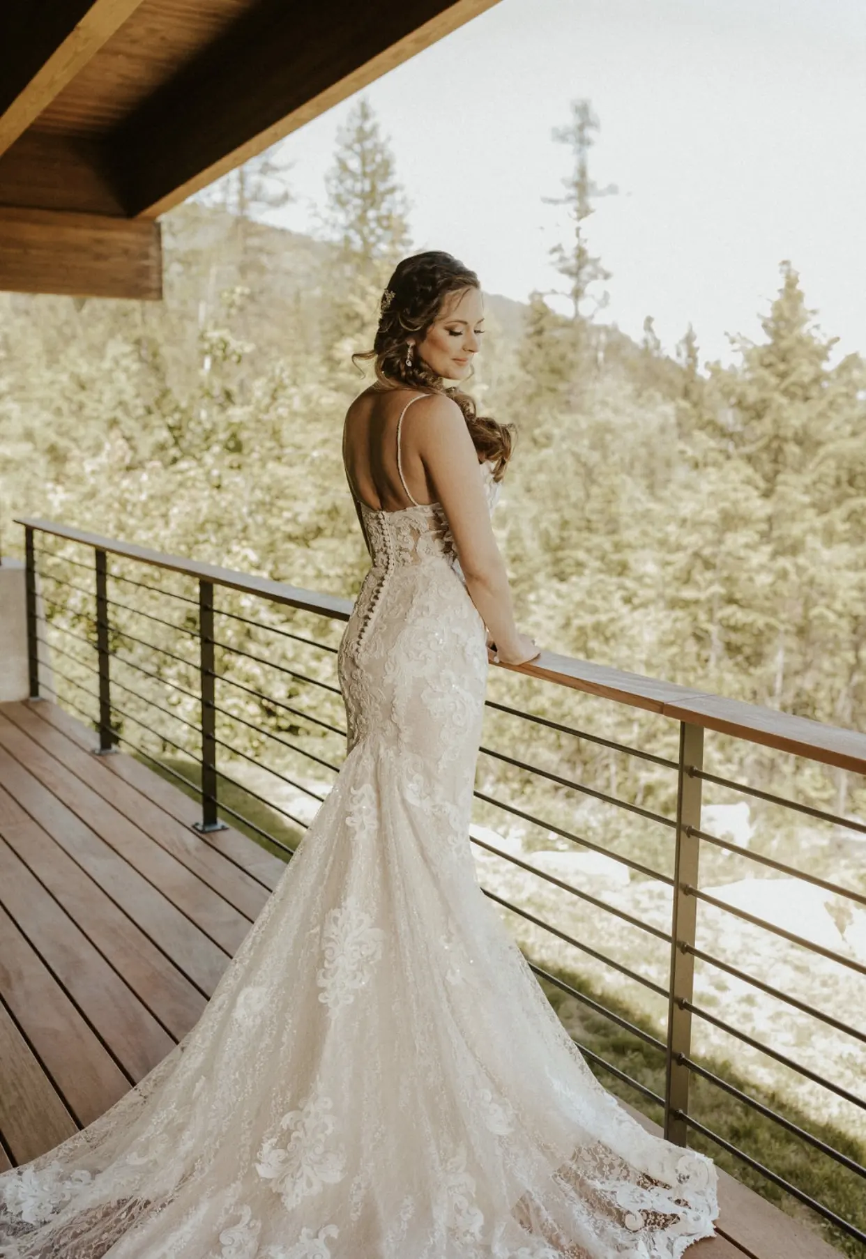 Bride Wearing Lace Sheath Wedding Dress Tuscany Lynette By Maggie Sottero