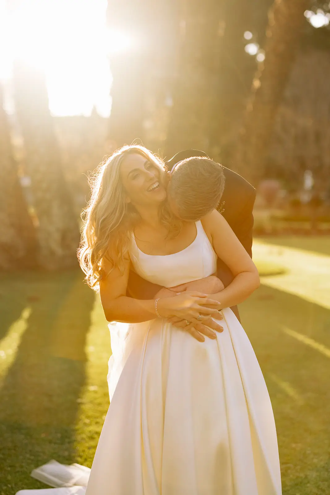 Groom With Bride Wearing Satin Ball Gown Selena By Maggie Sottero