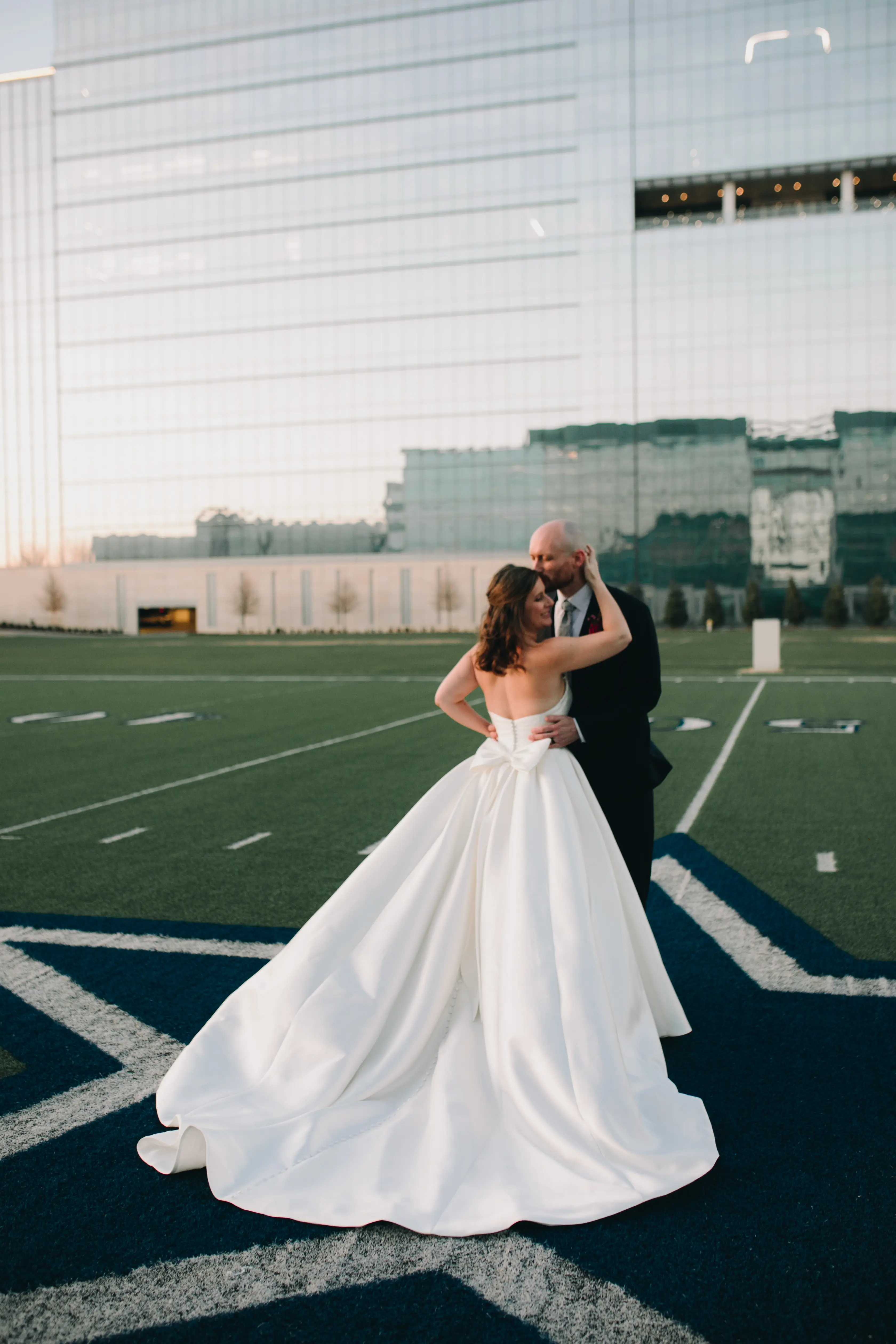 Bride In Satin Ballgown Selena Maggie Sottero WIth Groom