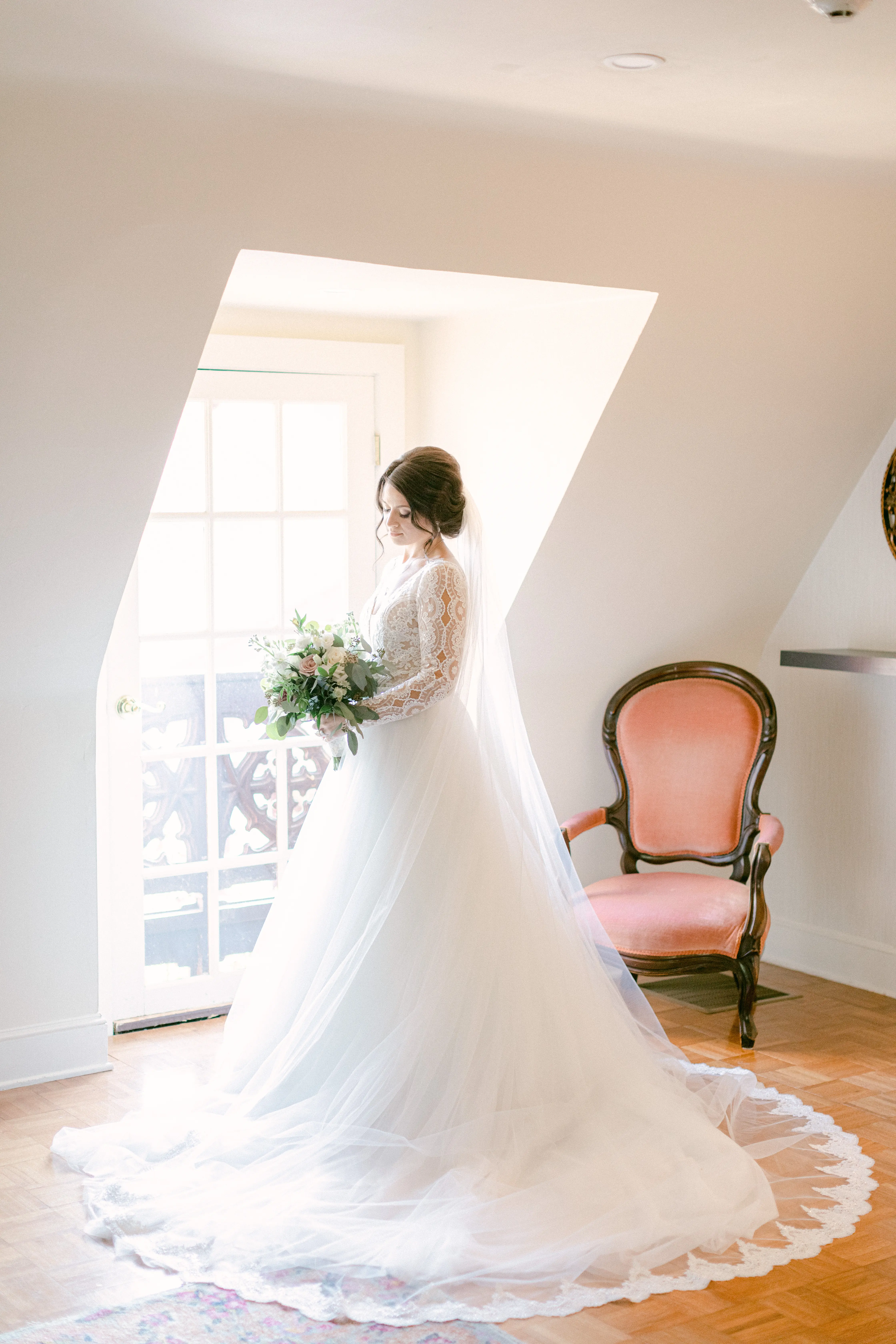 Bride Wearing Ballgown With Long Sleeves Called Mallroy Dawn By Maggie Sottero