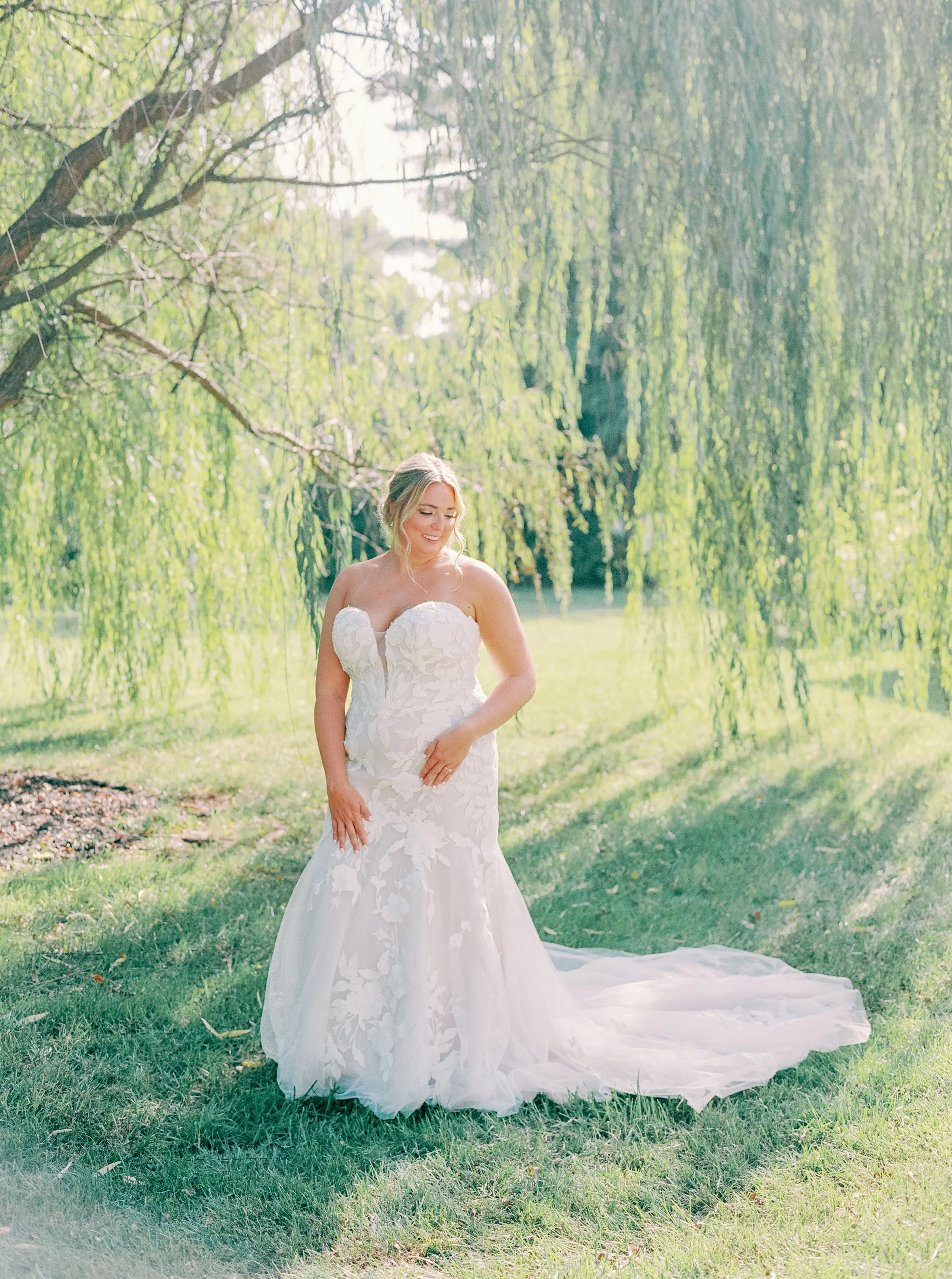 Bride Wearing Lace Mermaid Wedding Gown Called Hattie By Rebecca Ingram