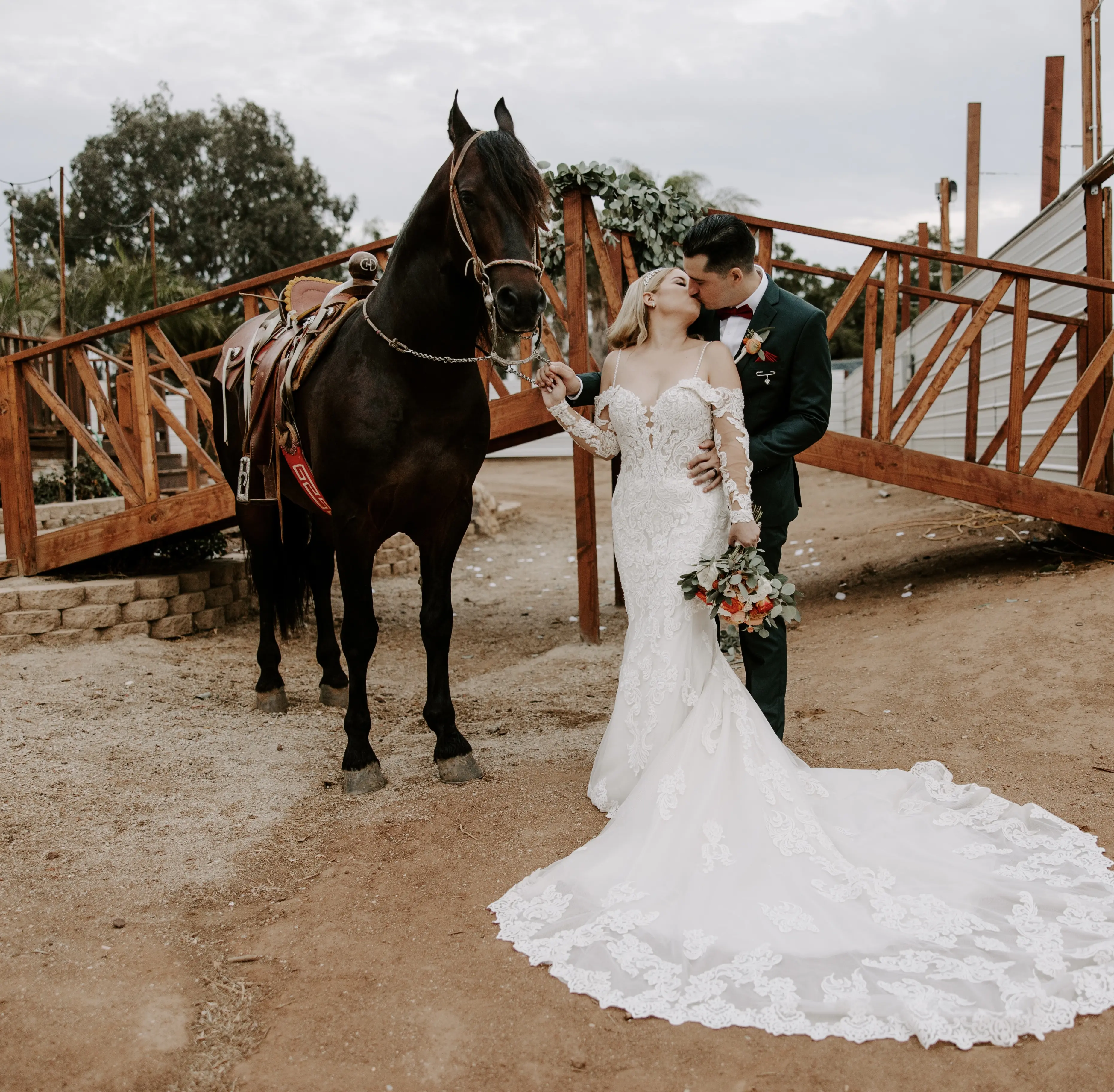 Real Bride in Sparkly Lace Fit-and-Flare Bridal Dress with Off-the-Shoulder Sleeves Called Fiona by Maggie Sottero