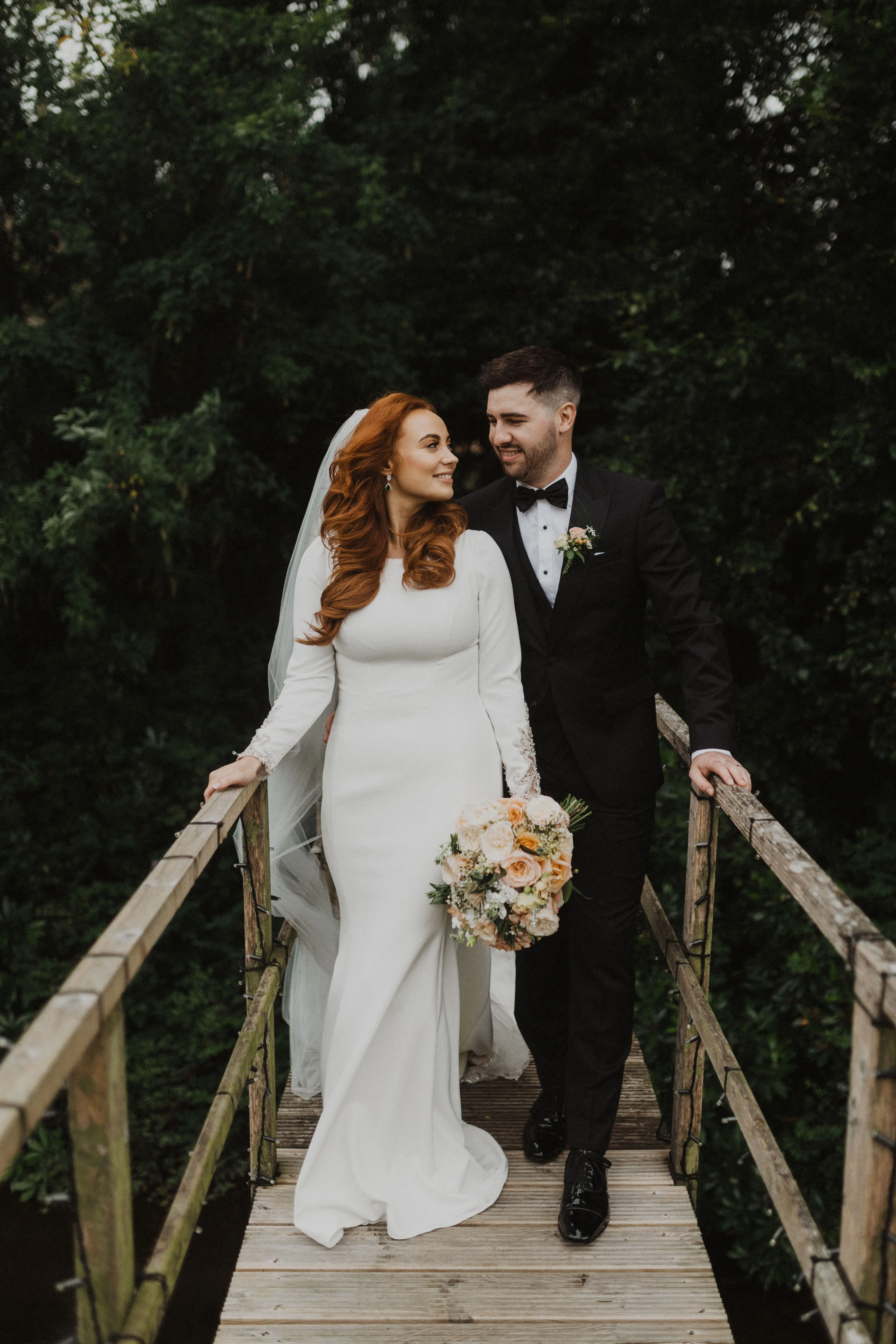 Groom With Bride Wearing Crepe Fit And Flare Wedding Dress Aston By Sottero And Midgley