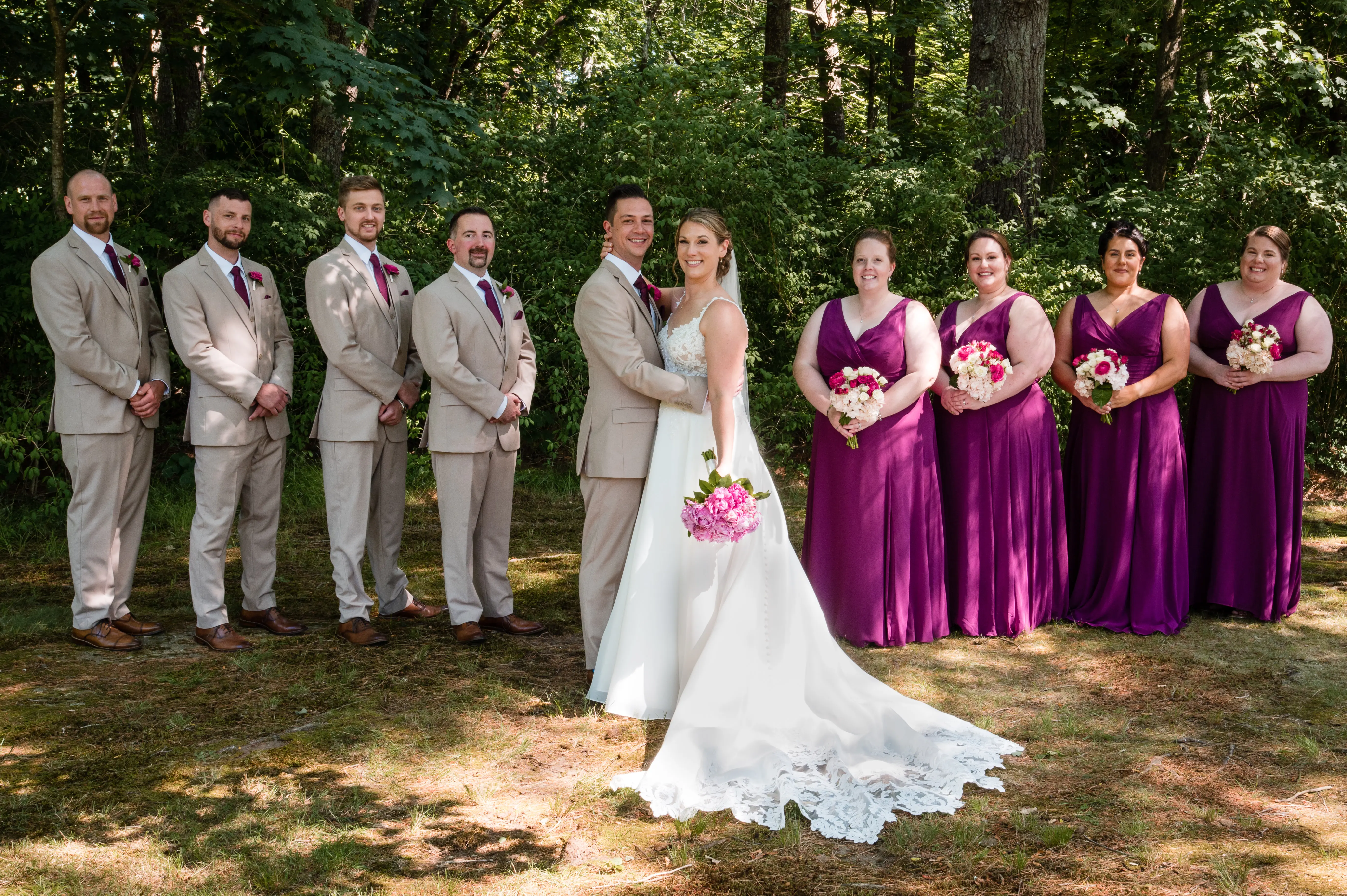 Real Bride in Beaded Lace Organza Wedding Dress Called Savannah By Maggie Sottero With Bridal Party