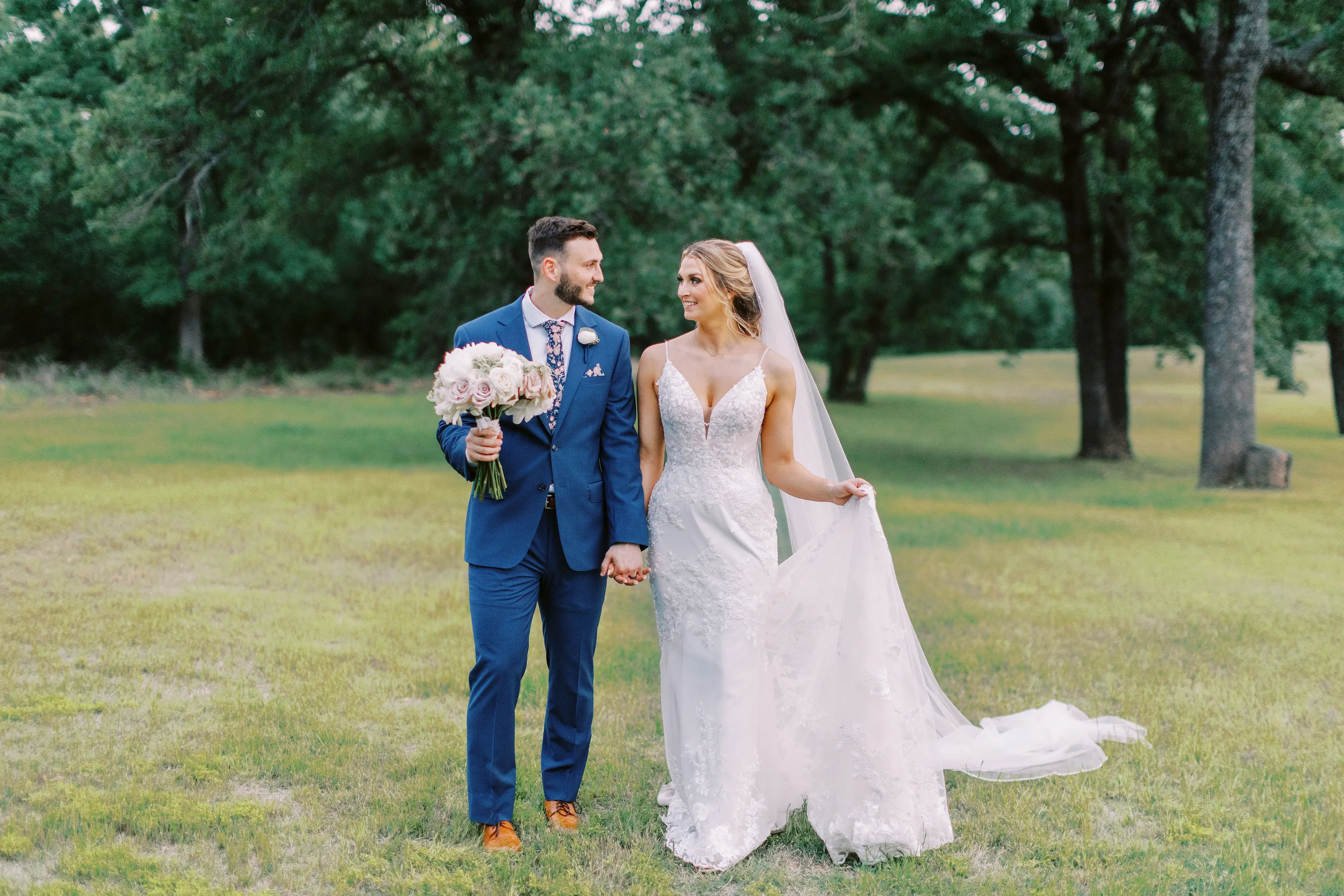 Bride Wearing Sparkly Lace Wedding Dress Called Fontaine By Maggie Sottero With Groom