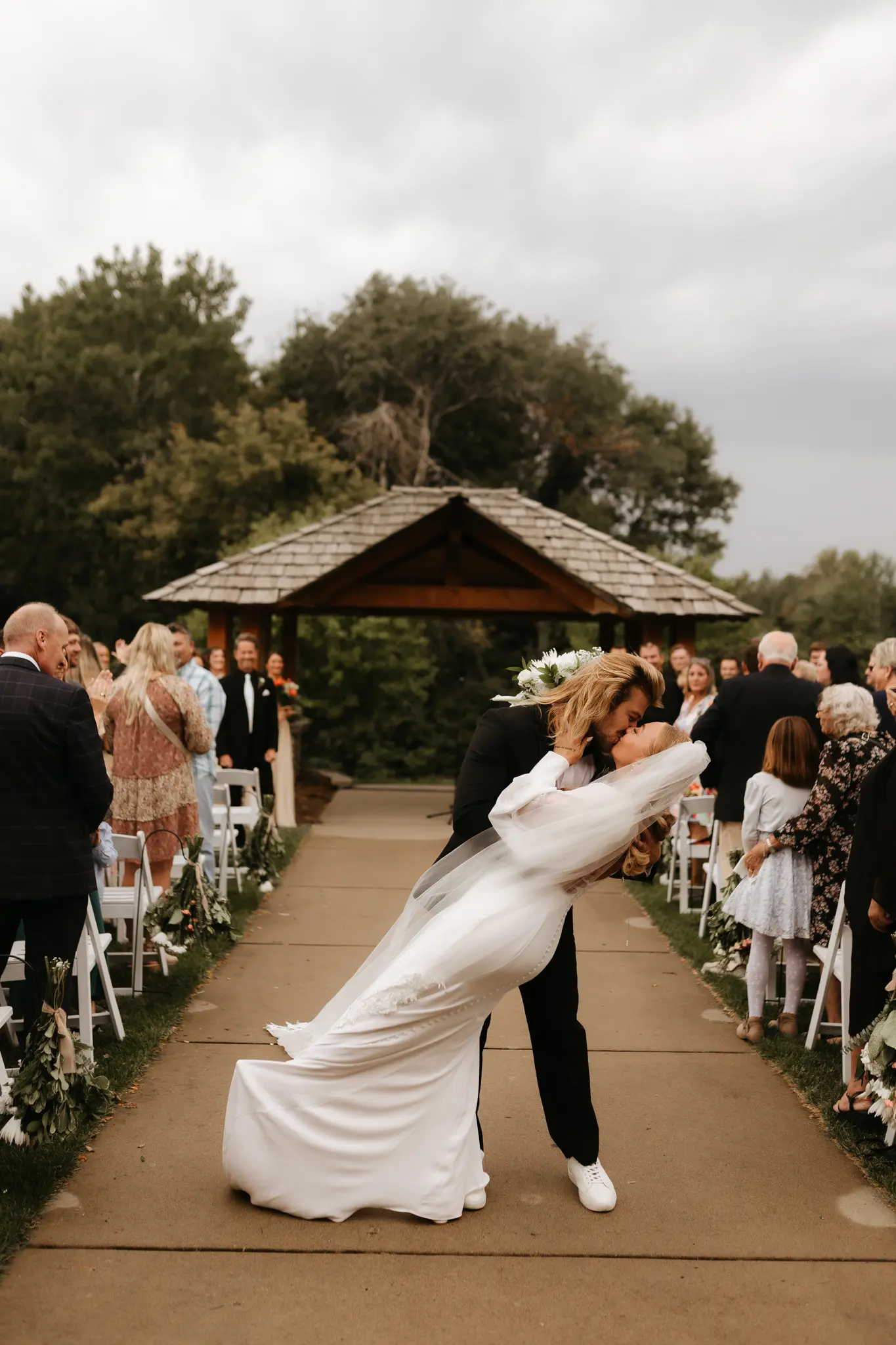 Bride In Crepe Fit-And-Flare Fernanda Maggie Sottero With Groom