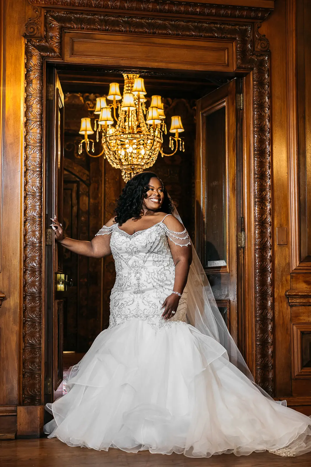 Bride Wearing Beaded Mermaid Style Wedding Dress Brinkley Lynette By Maggie Sottero