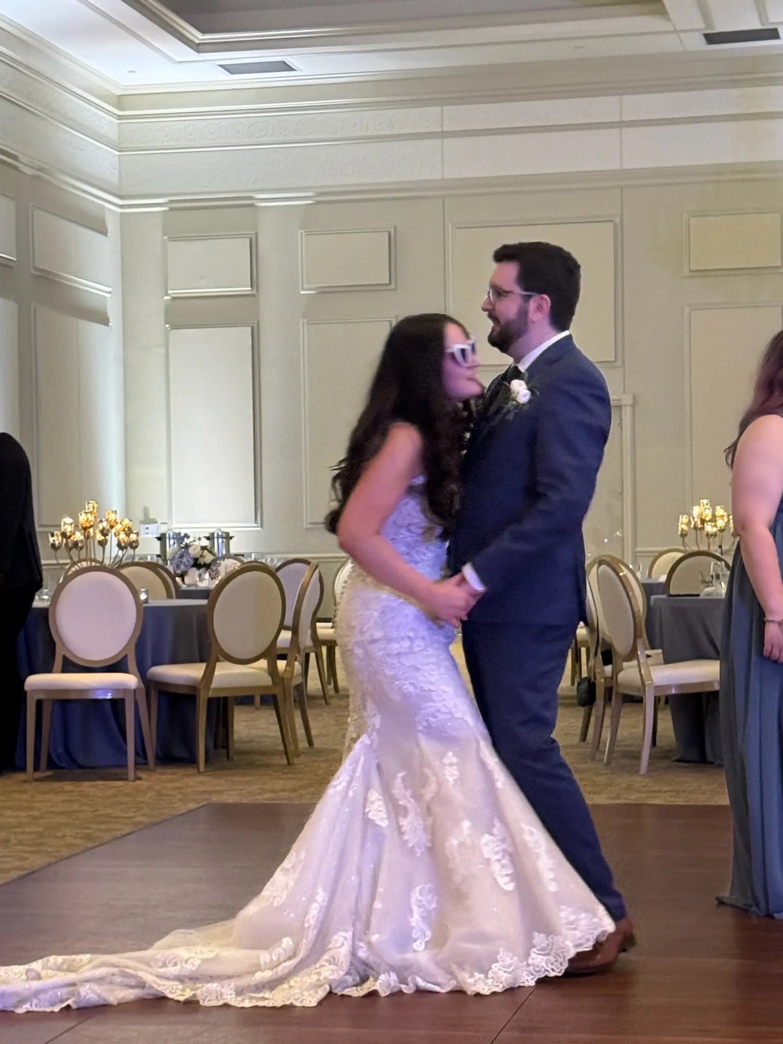 Bride Wearing Fit-n-Flare Wedding Dress Called Fiona By Maggie Sottero Dancing With Groom