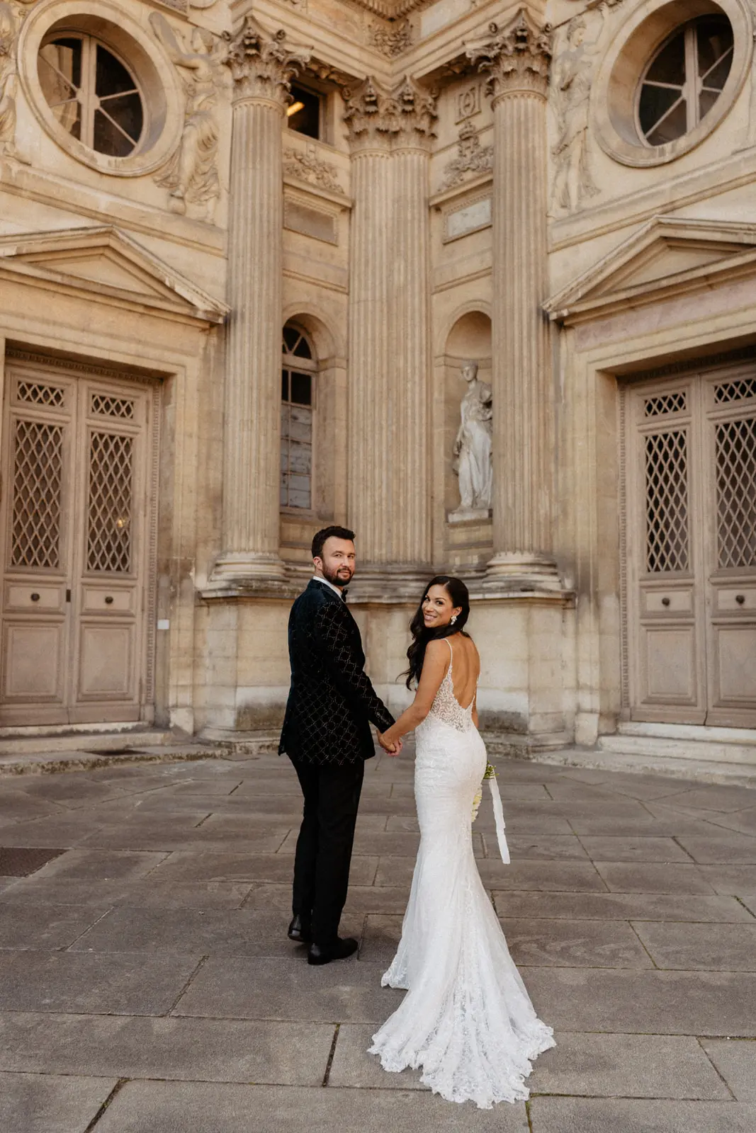 Groom Posing With Bride In Beaded Lace Sheath Bridal Gown Called Barrett By Sottero And Midgley