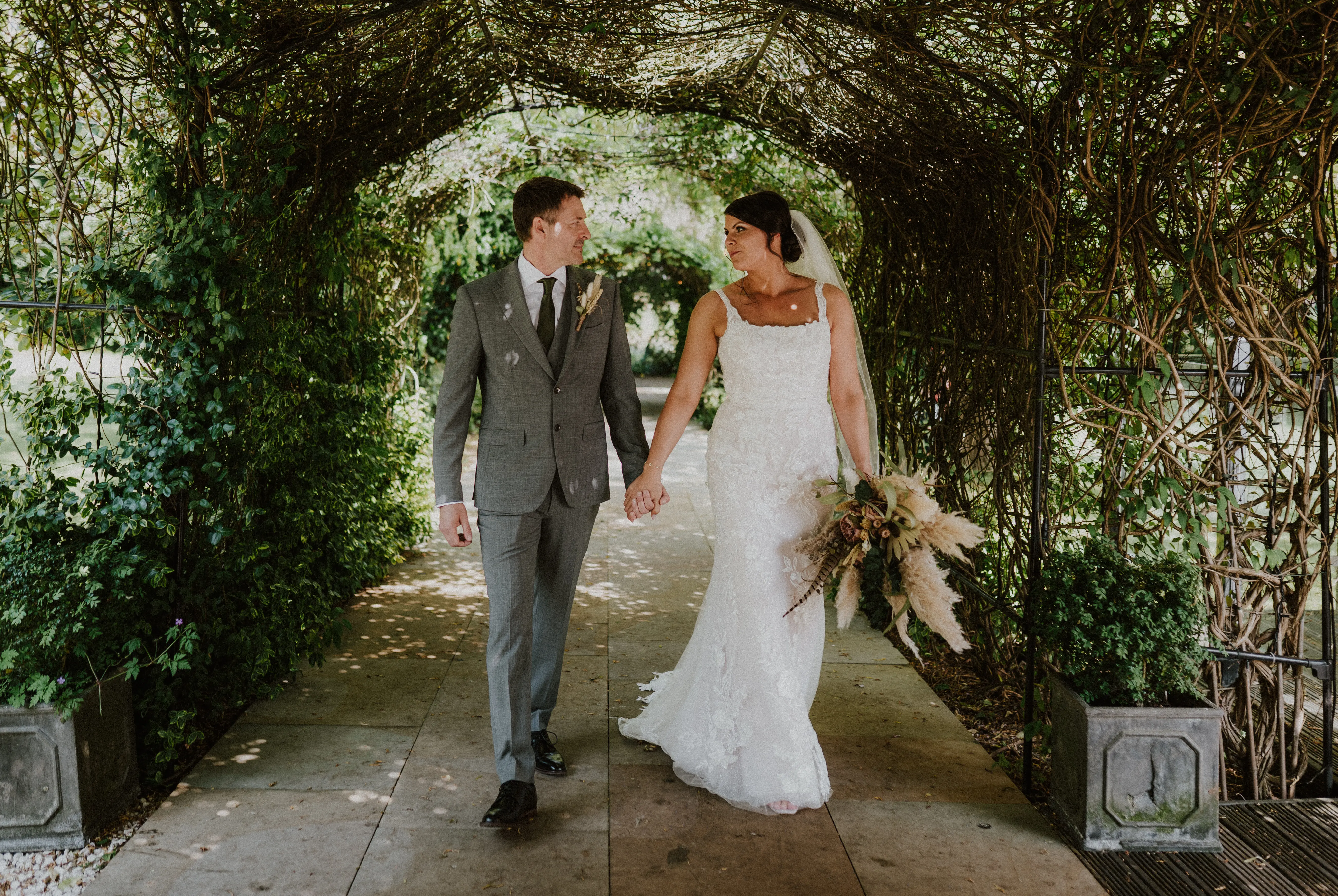 Bride In Square Neck Sheath Albany Maggie Sottero With Groom