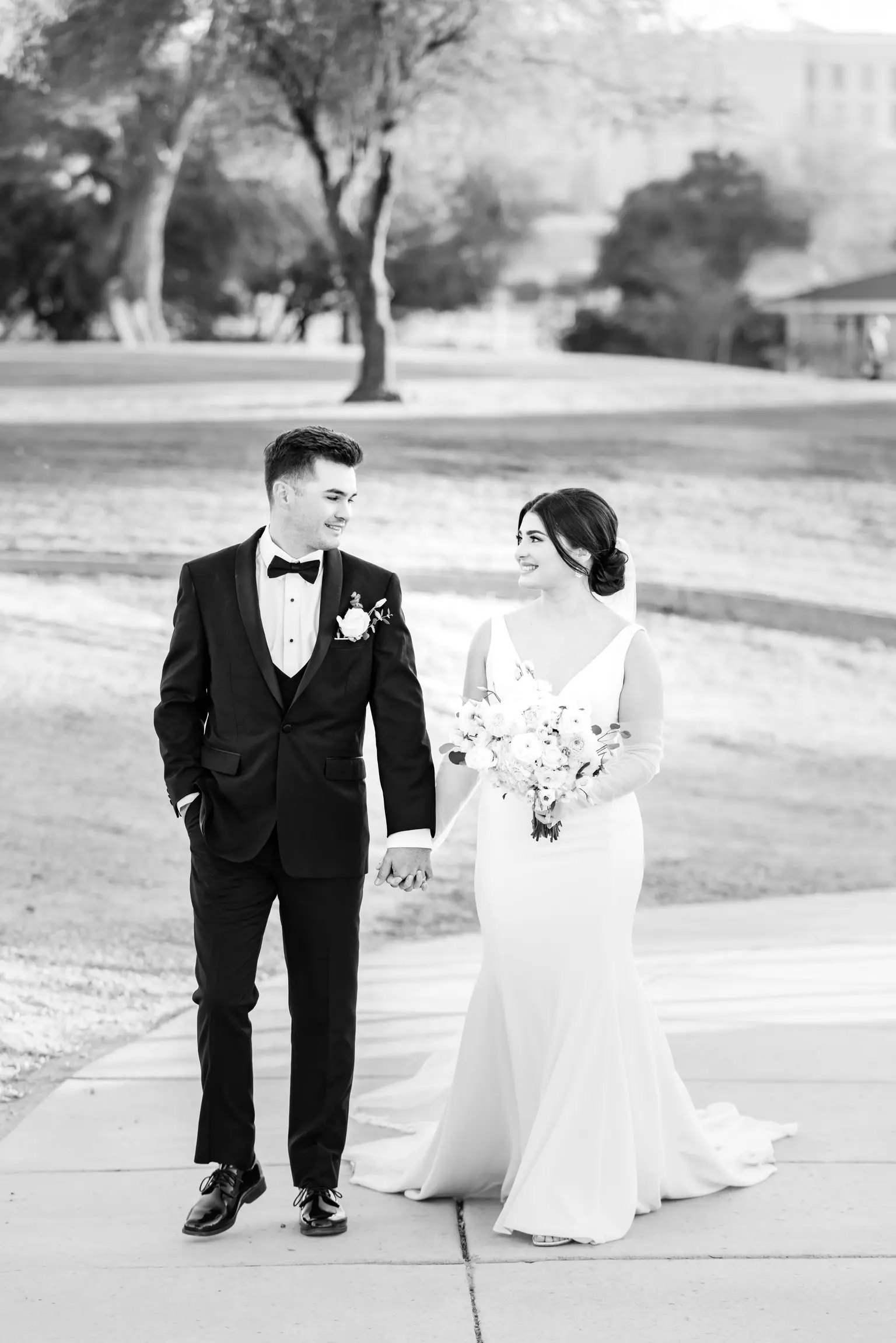 Bride In Simple Crepe Wedding Dress Called Fernanda By Maggie Sottero With Bride