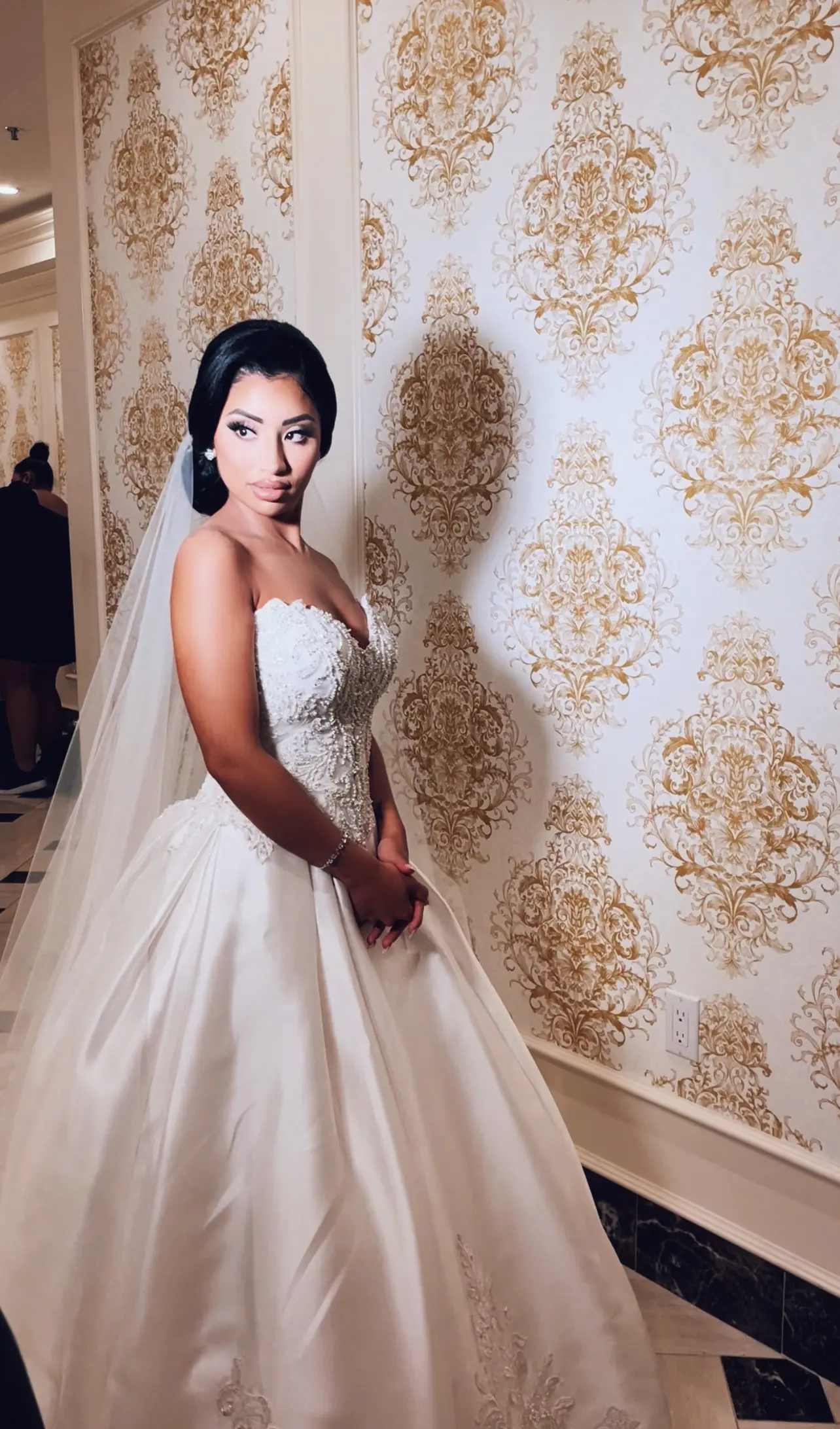 Bride Wearing Satin Ball Gown Kimora By Sottero And Midgley