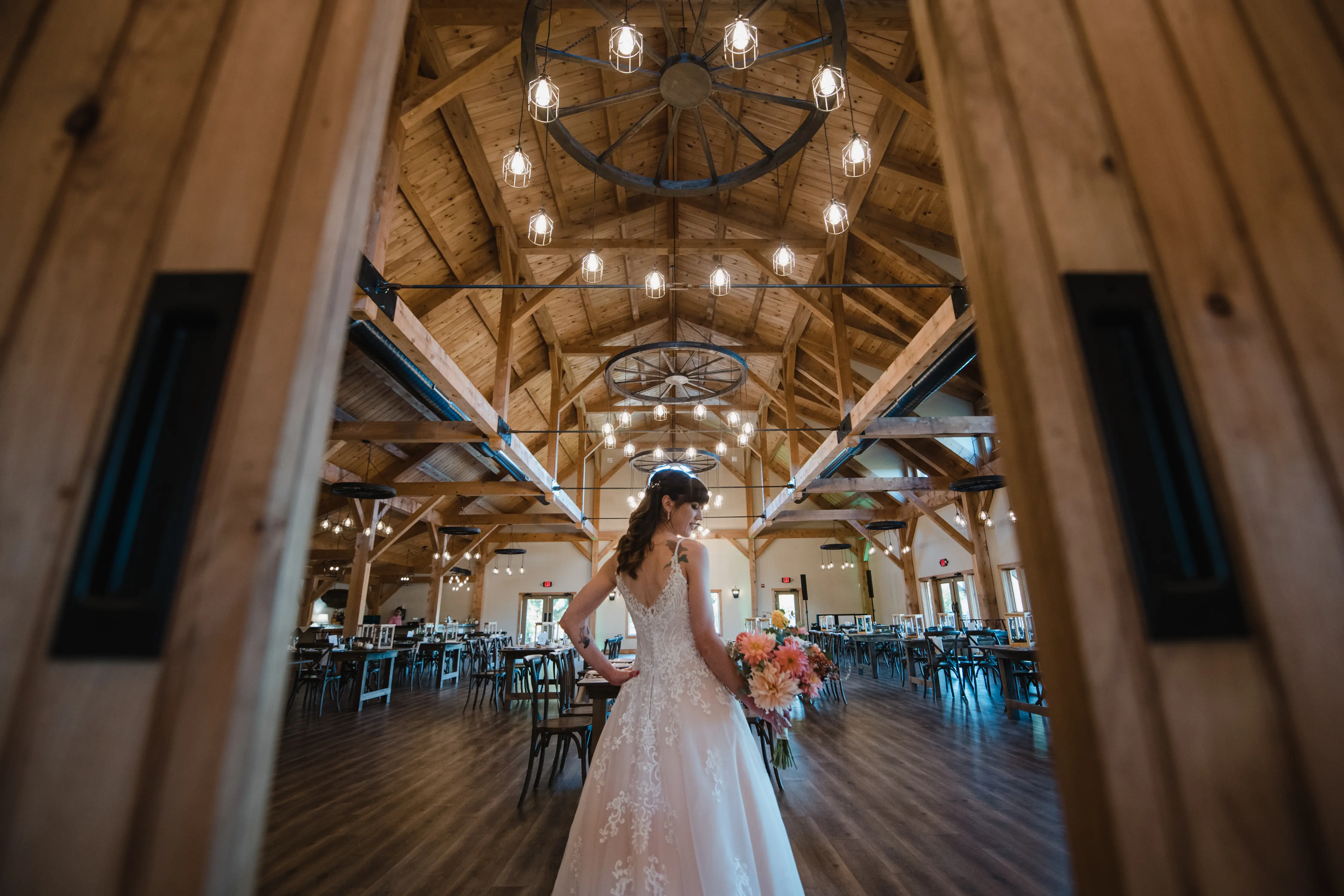 Bride Wearing Lace A-Line Wedding Dress Called Wallis By Maggie Sottero