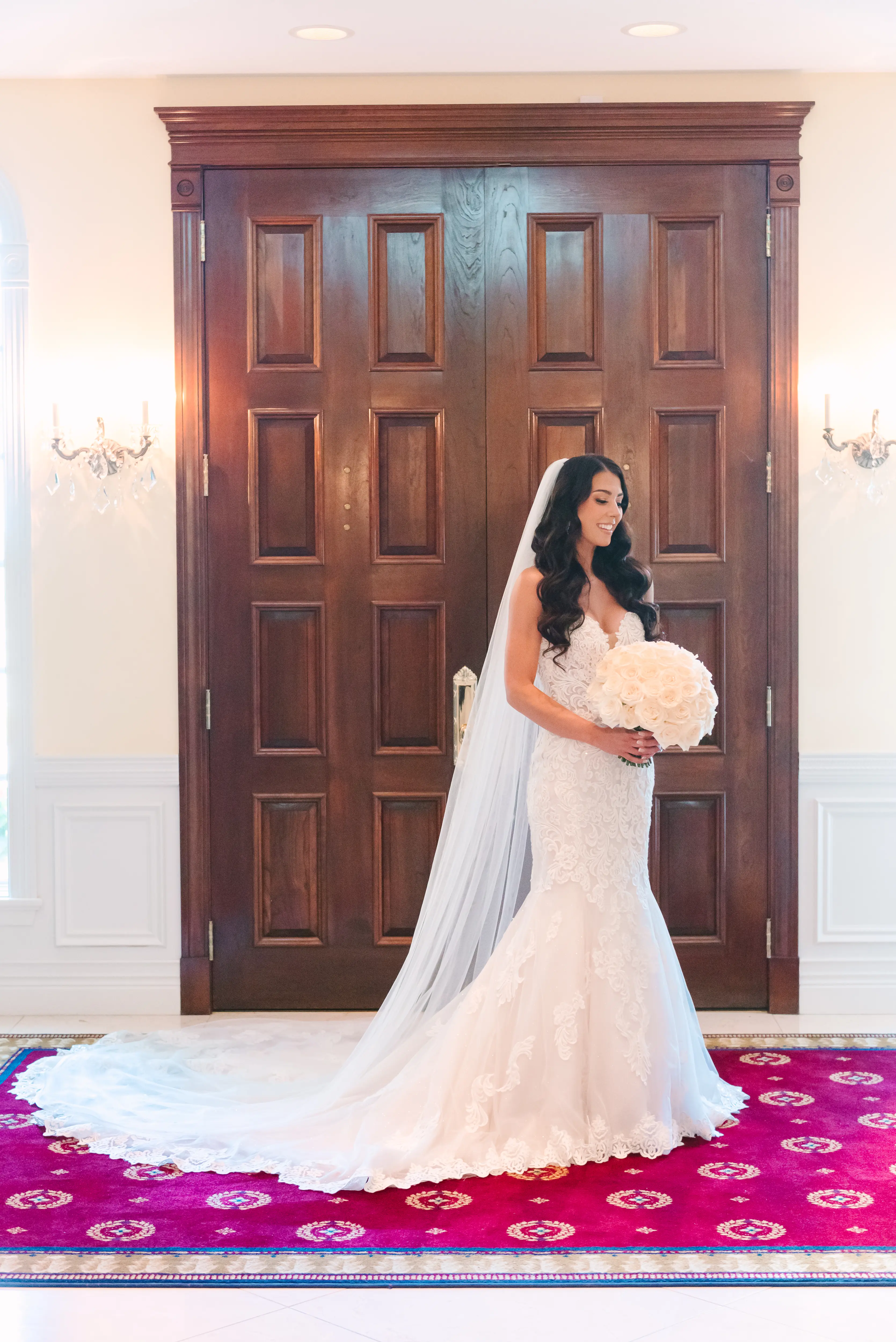 Bride Wearing Sparkly Lace Fit-And-Flare Fiona By Maggie Sottero
