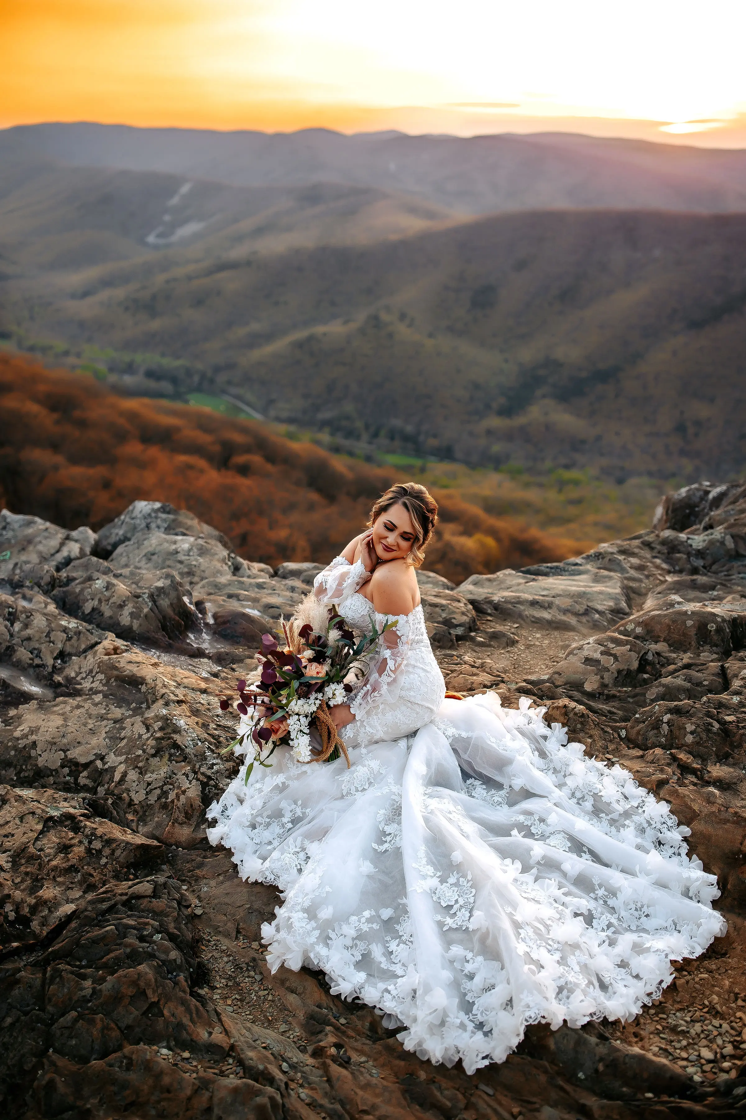 Bride Wearing 3-D Floral Fit-And-Flare Wedding Dress Called Ryker By Sottero And Midgley