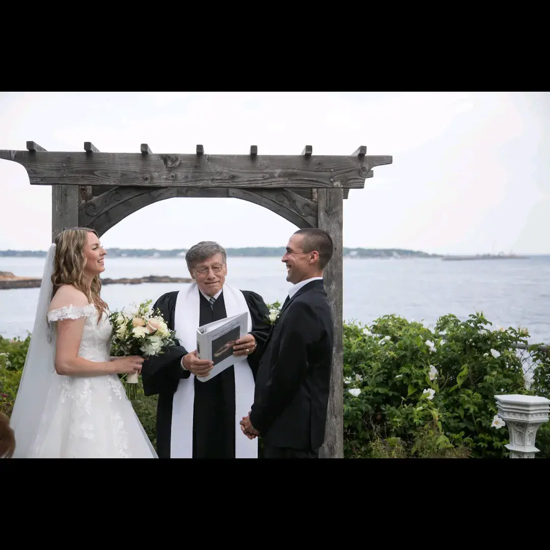 Bride wearing Harlem wedding dress by Maggie Sottero during her ceremony
