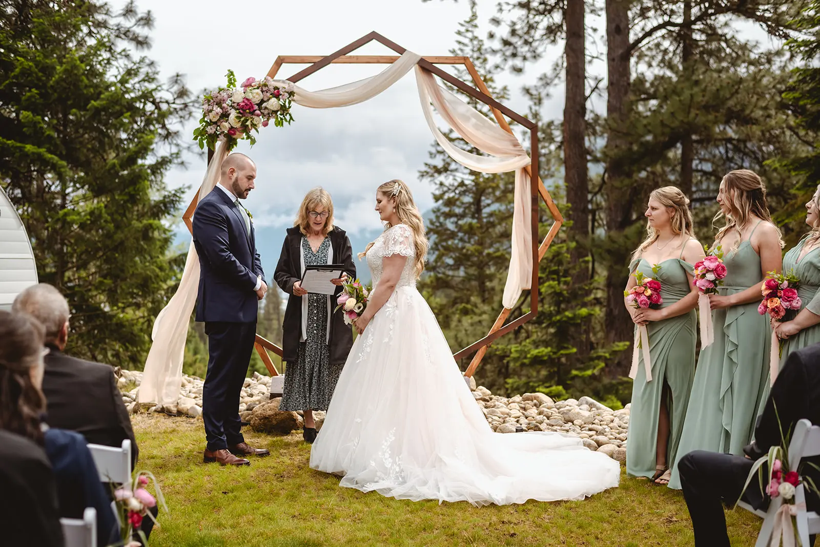 Bride Wearing Lace Aline Wedding Dress Called Harlem By Maggie Sottero At The Ceremony