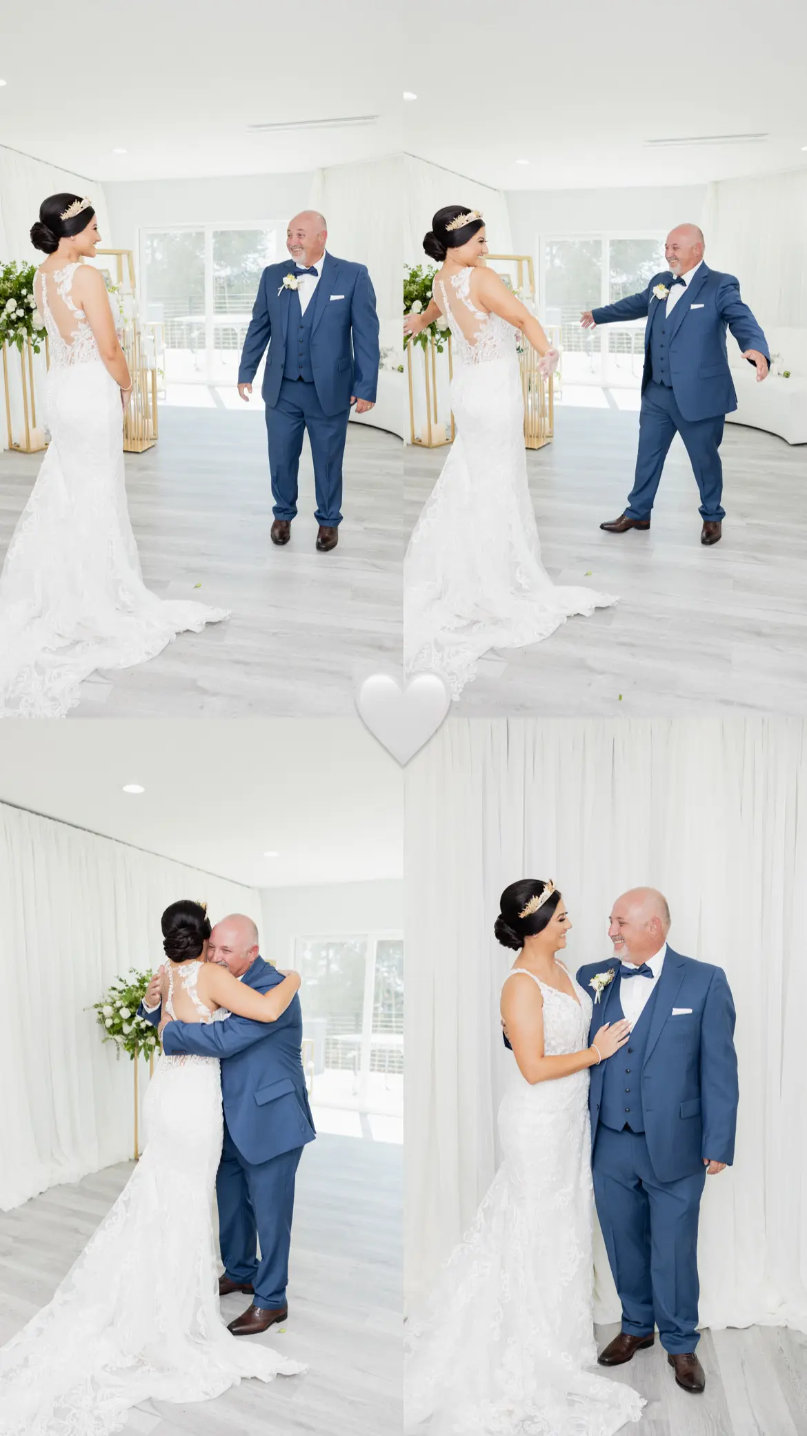 Bride Wearing Vintage Inspired Dramatic Back Wedding Dress Called Hamilton By Sottero And Midgley With Father Photo Collage