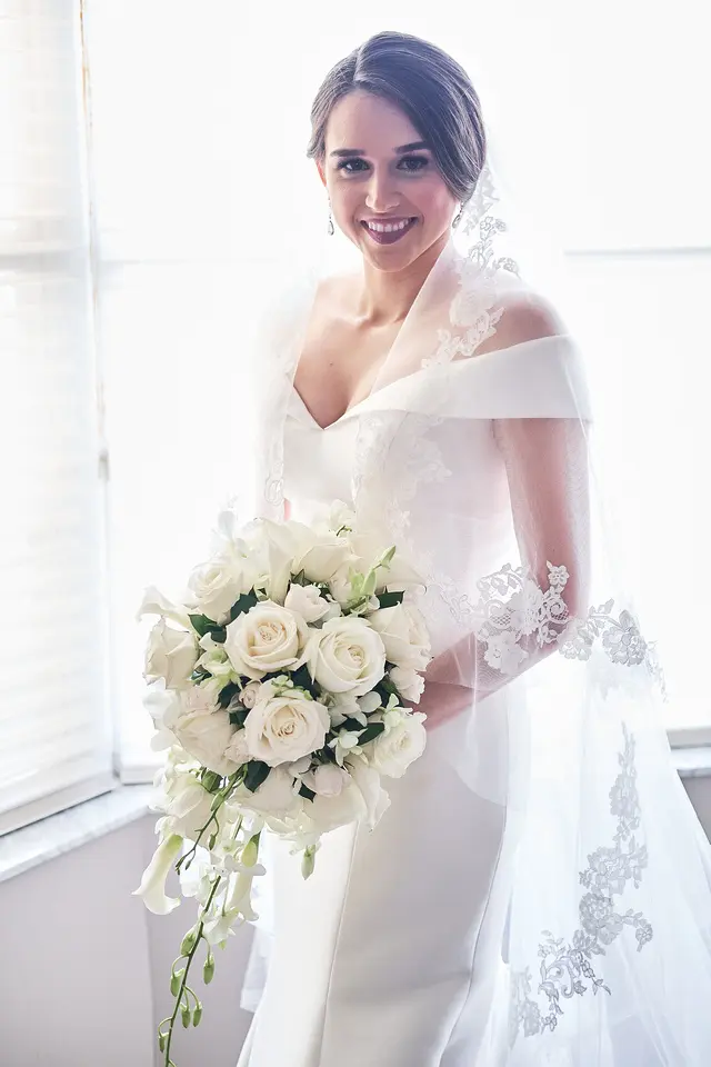 bride in off the shoulder elegant wedding dress