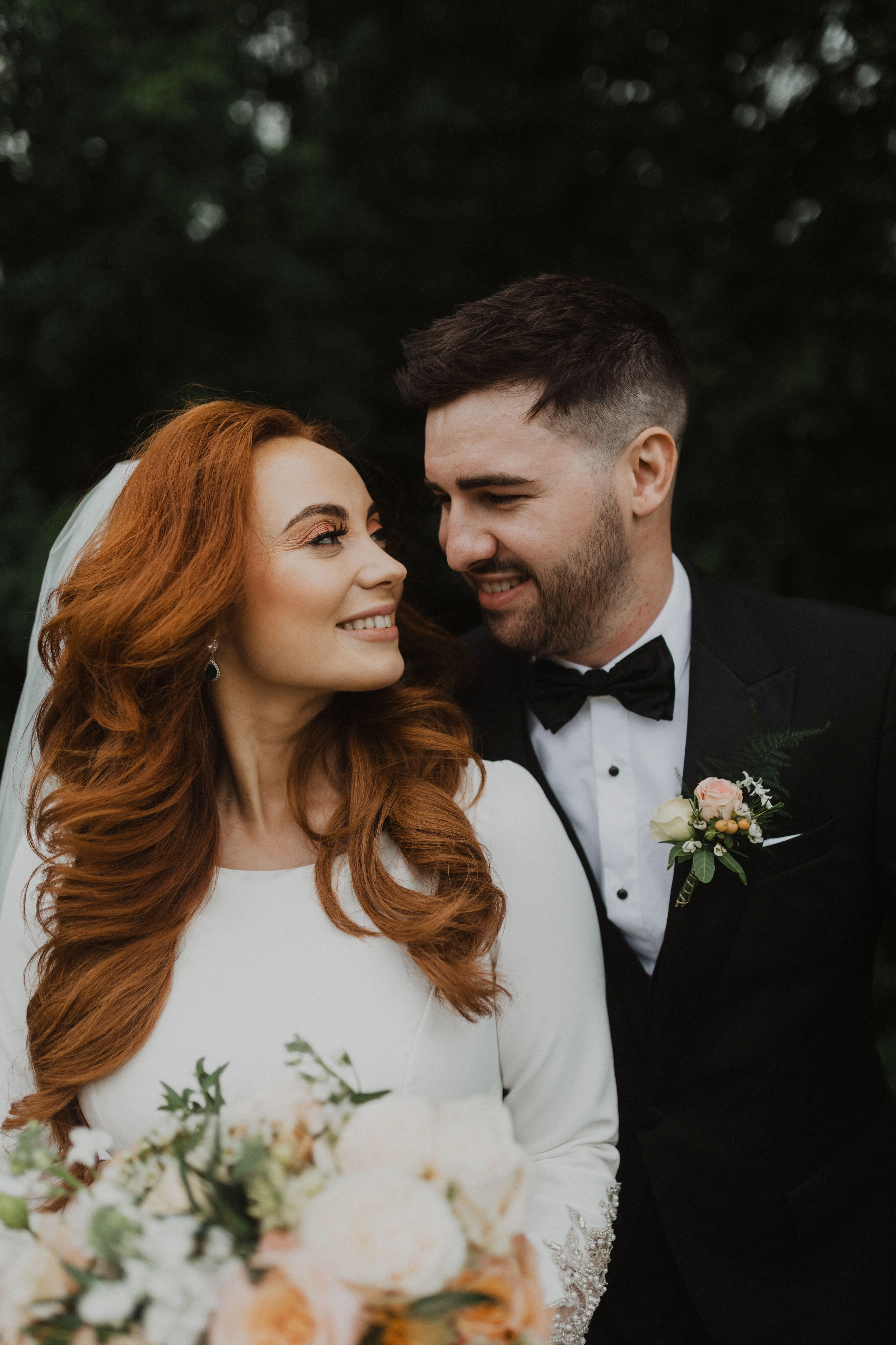 Groom With Bride Wearing Crepe Fit And Flare Wedding Dress Aston By Sottero And Midgley